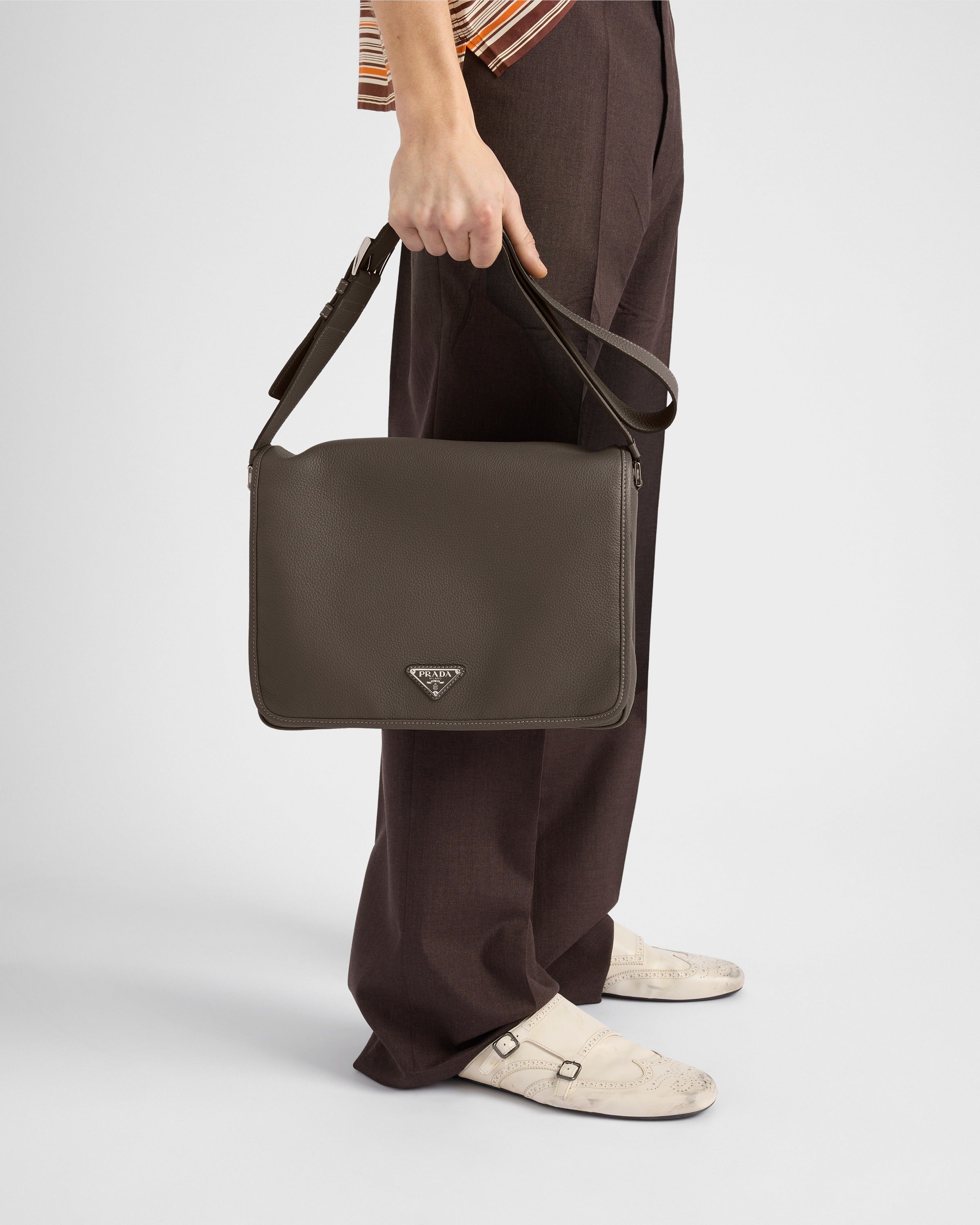Leather shoulder bag Bamboo Gray