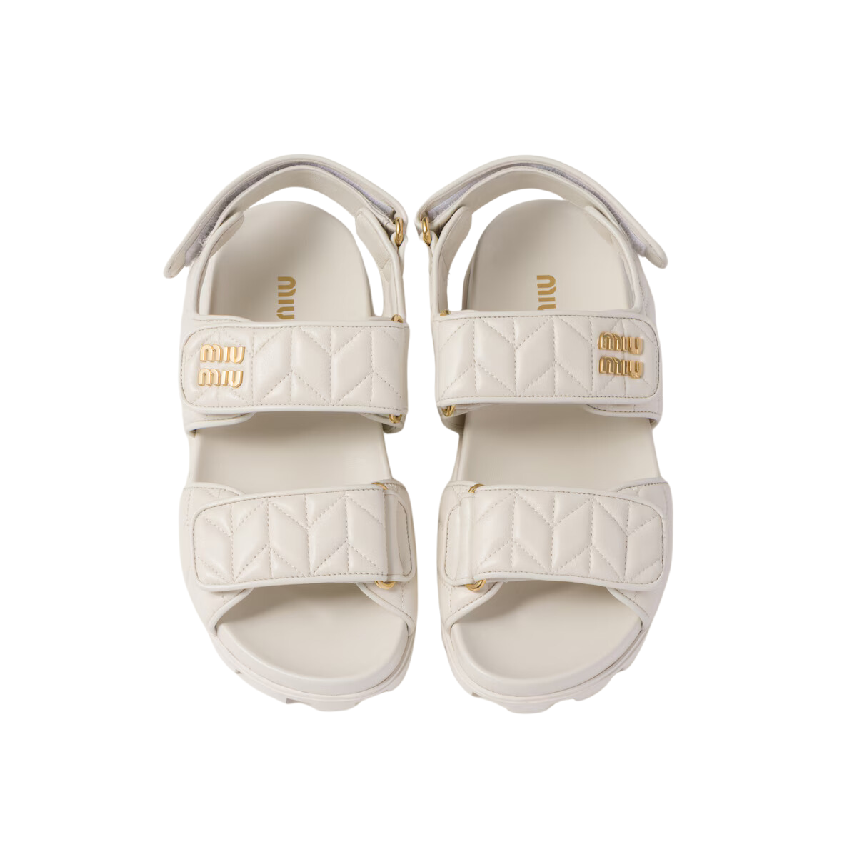 Miu Miu Sporty Matelassé Nappa Leather Sandals White