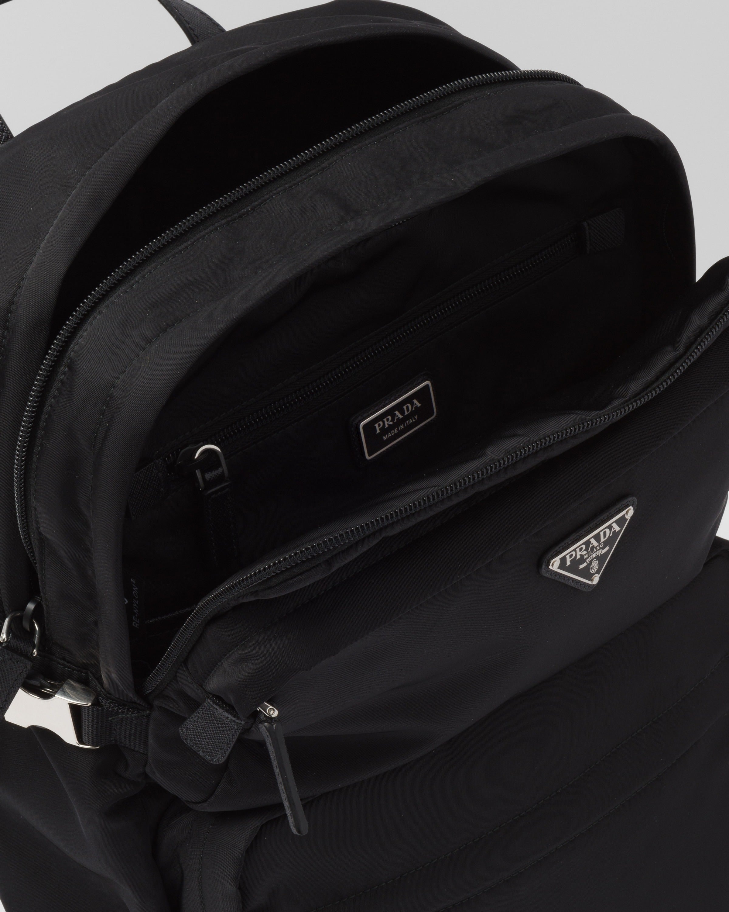 Re-Nylon and Saffiano leather backpack Black