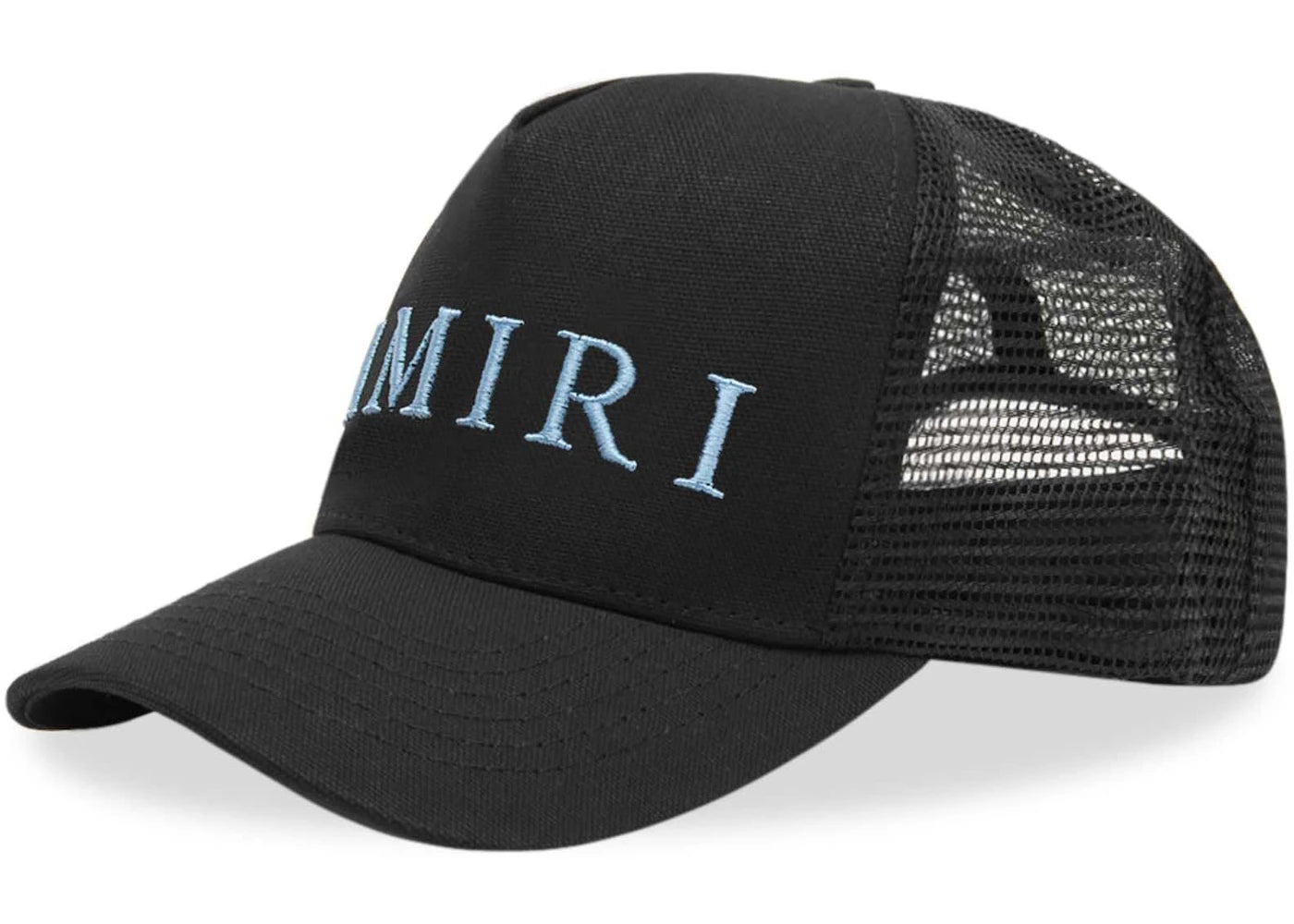 AMIRI Embroidered Logo Trucker Cap Black/Carolina Blue