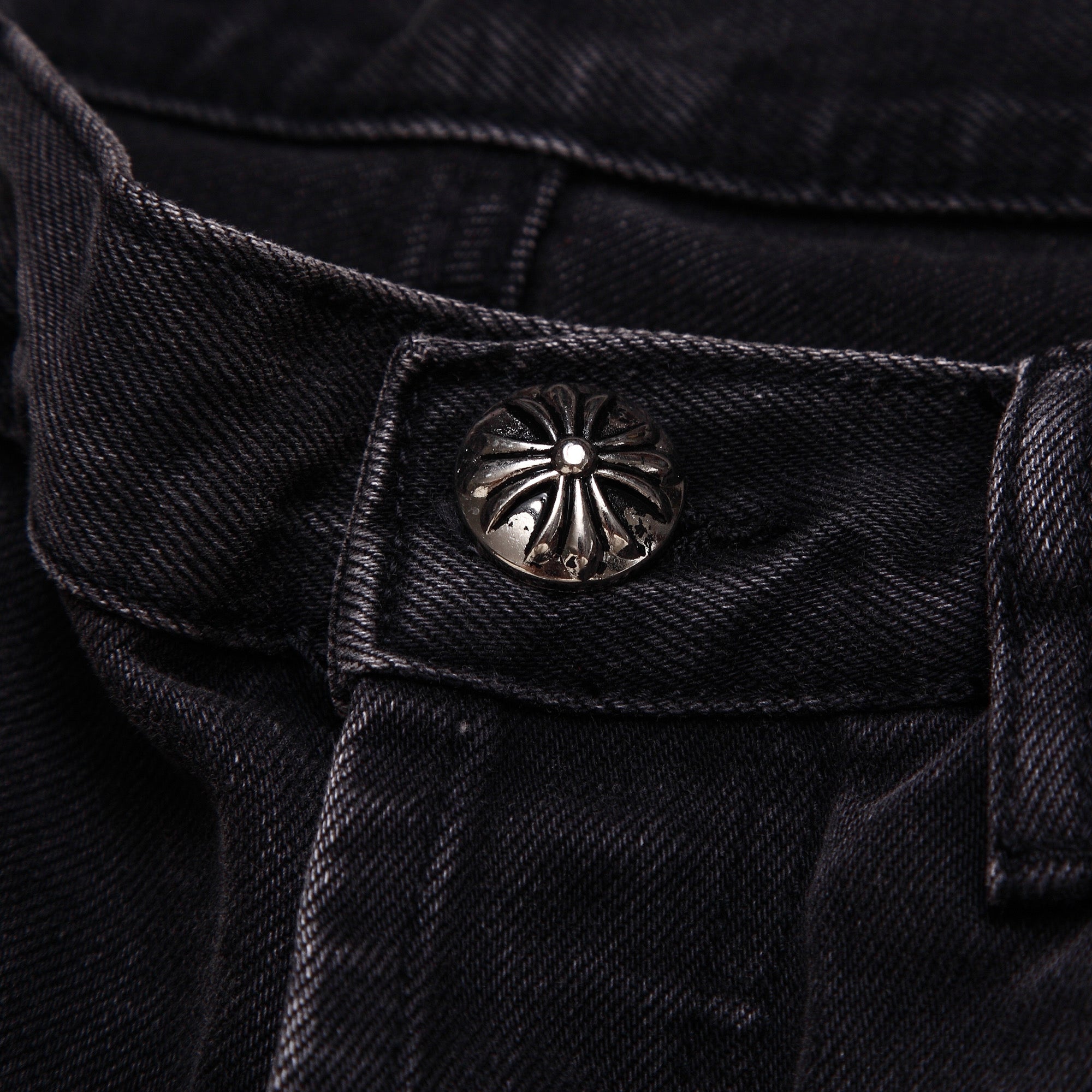 Chrome Hearts Blue Cross Leather Patchwork Black Jeans