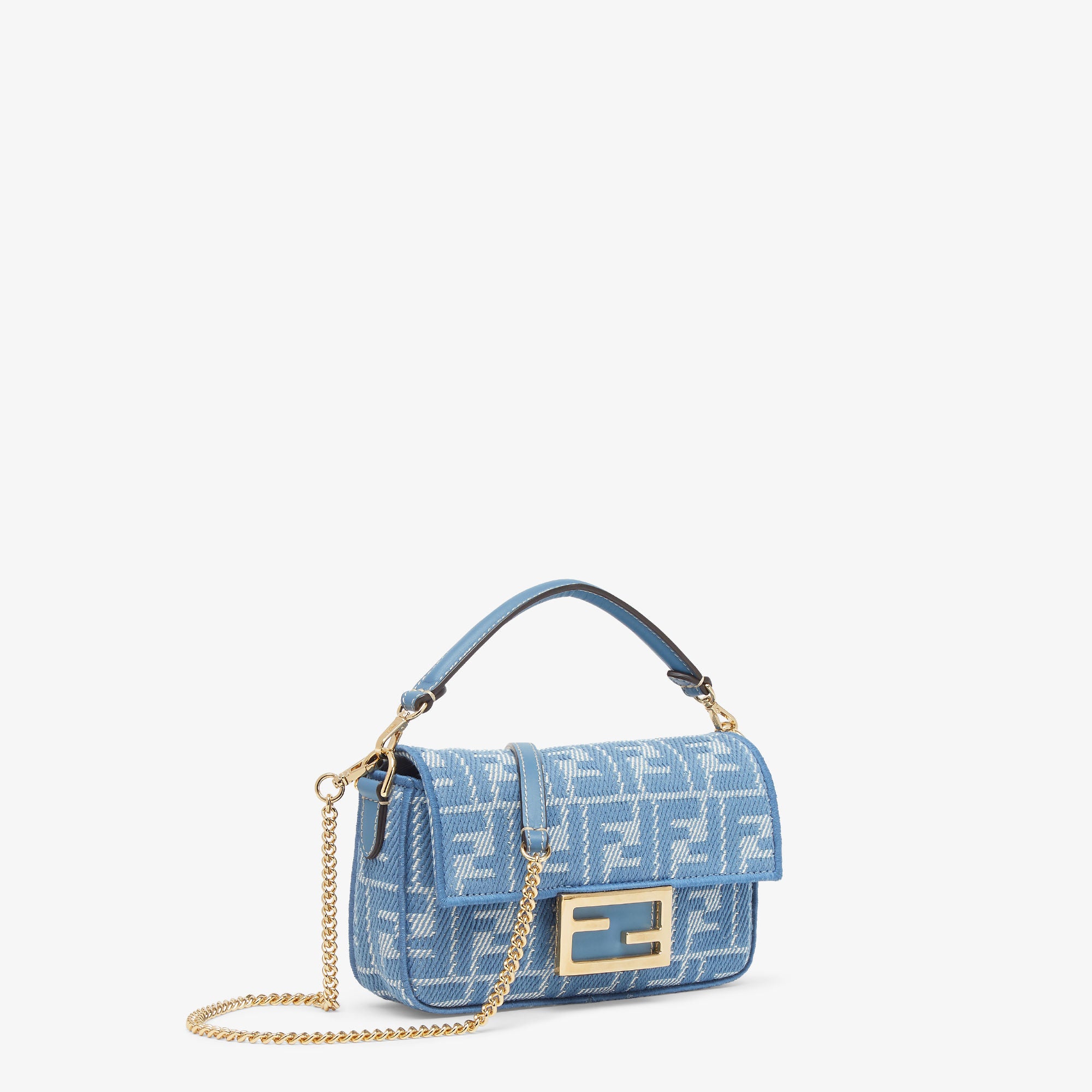 Baguette Mini Blue denim-effect FF jacquard bag