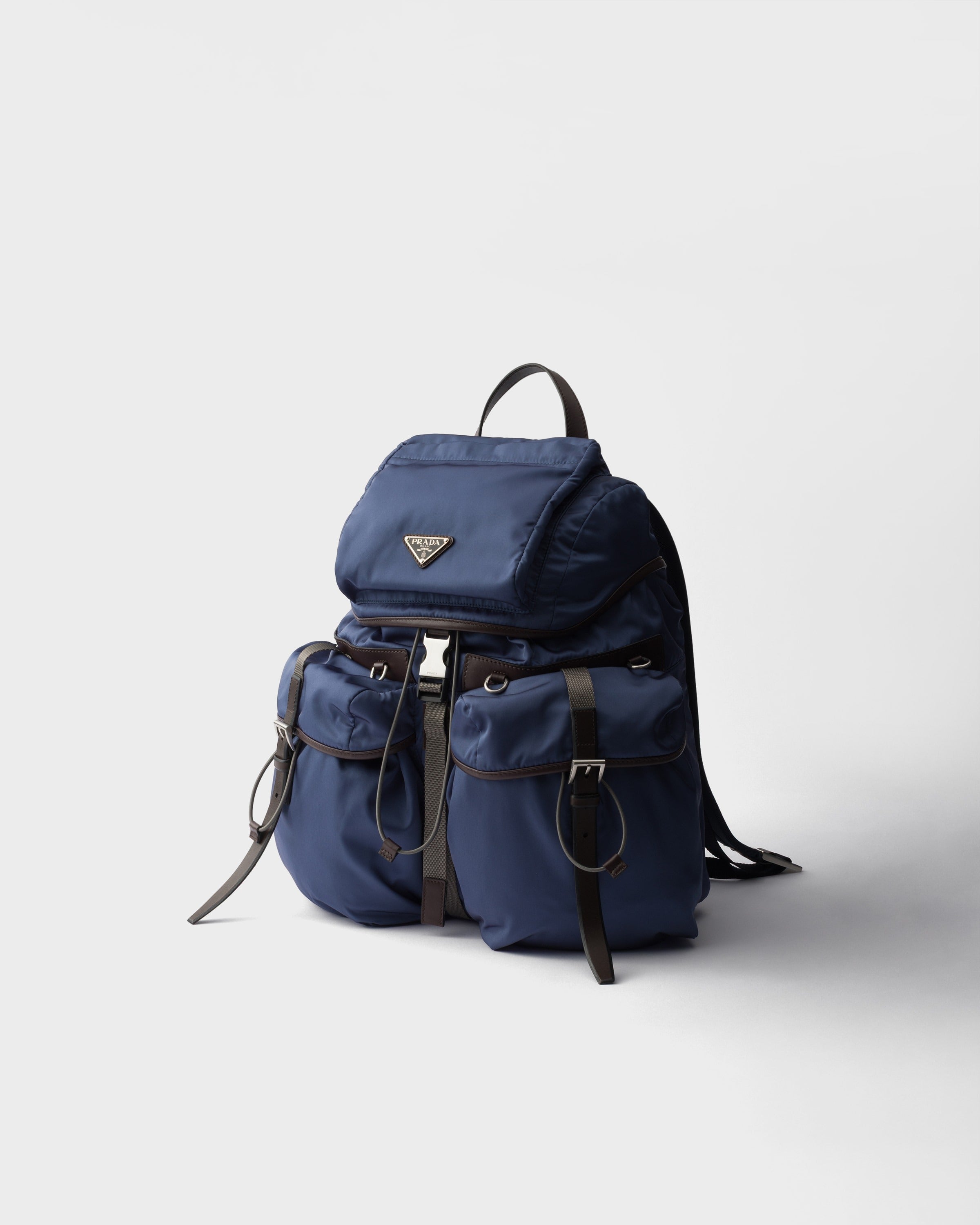 Re-Nylon and leather backpack Aviation Blue