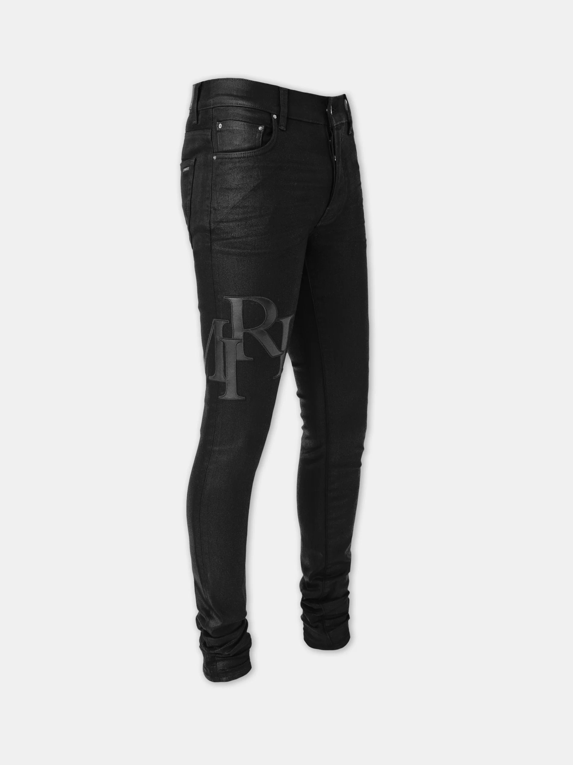 WAXED STAGGERED LOGO SKINNY JEAN Black Wax