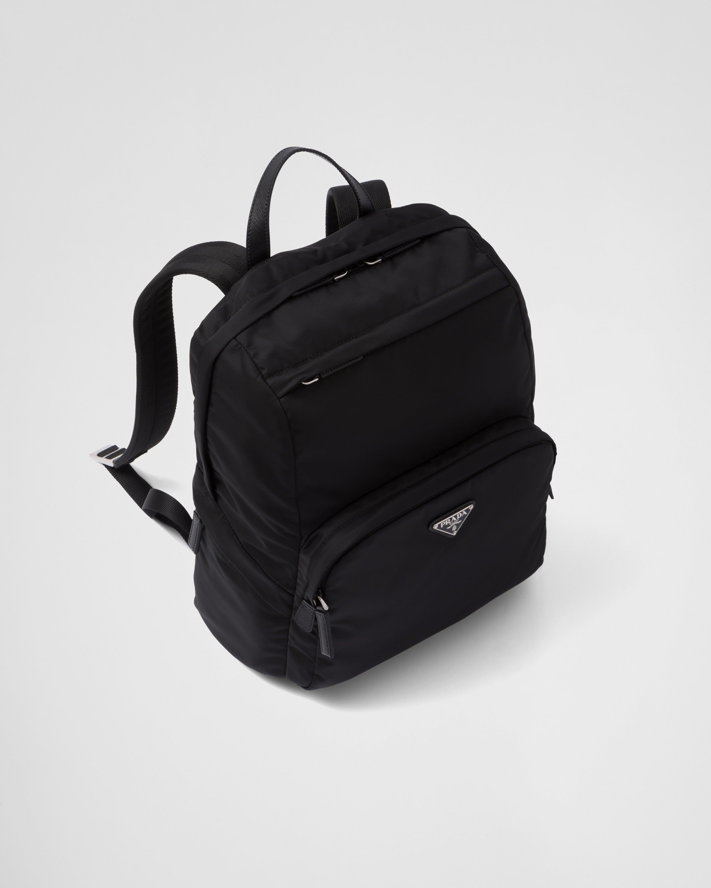 Re-Nylon and Saffiano leather backpack Black