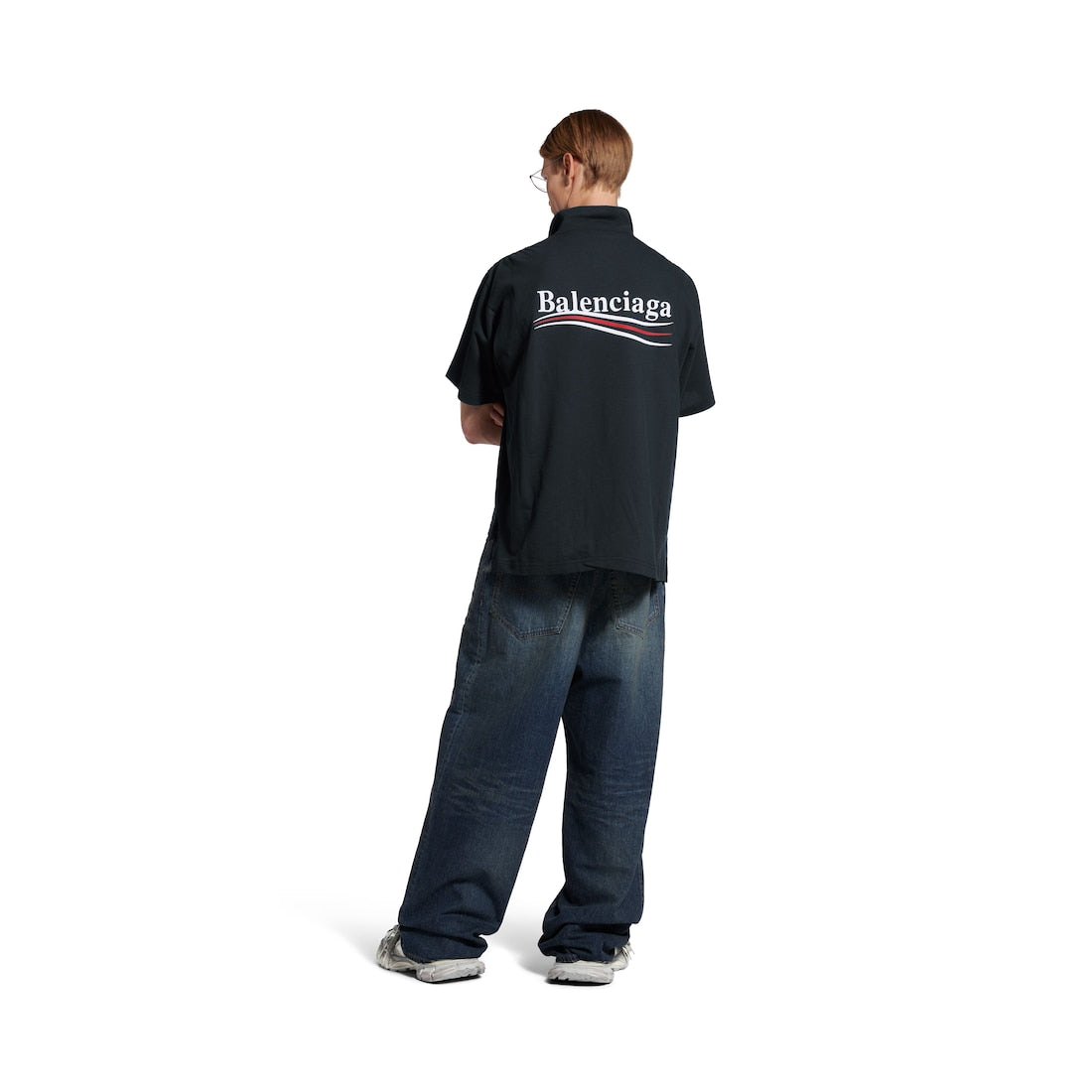 Men's Political Campaign Short Sleeve Regular Polo in Faded Black/White/Red