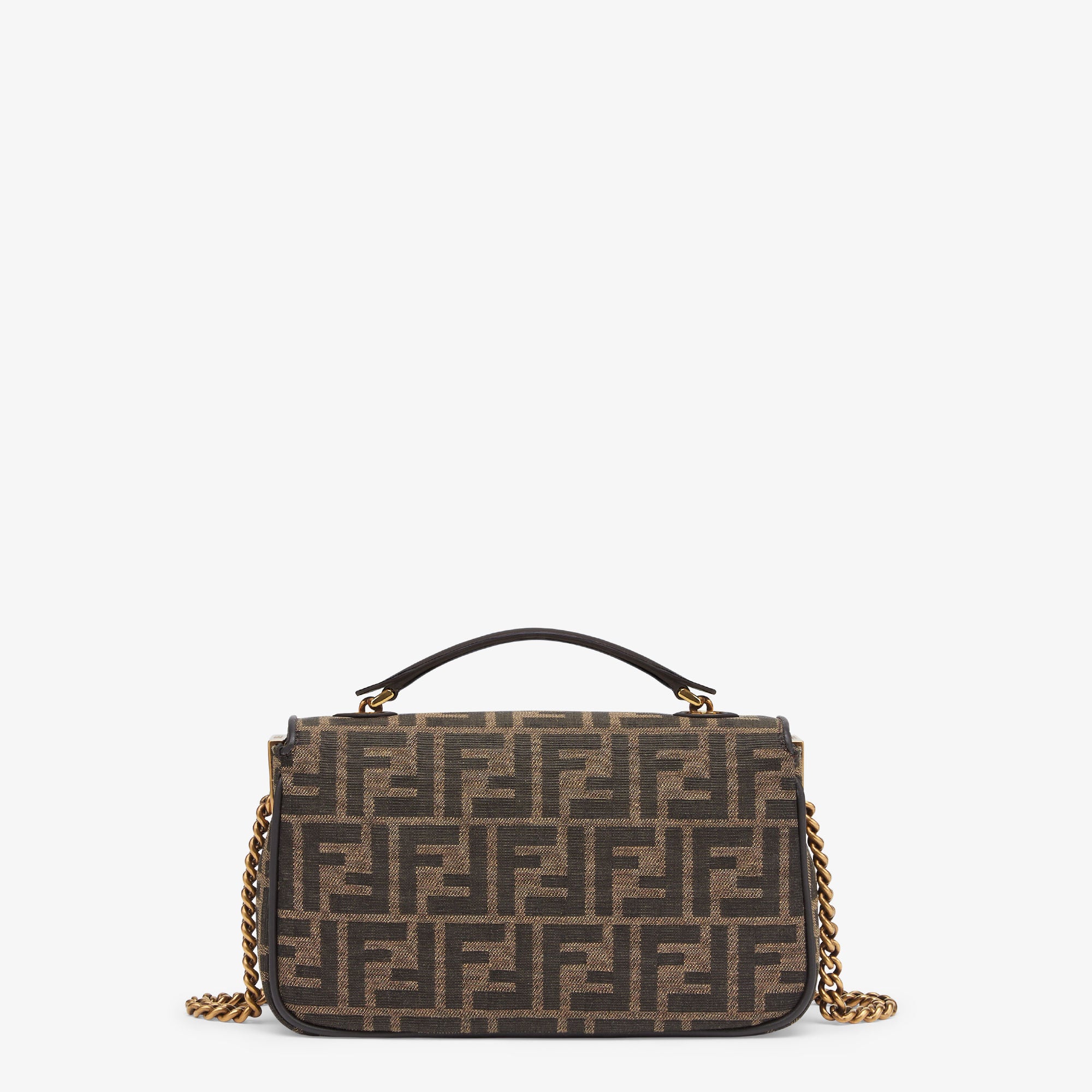 Baguette Chain Midi Brown FF jacquard fabric bag