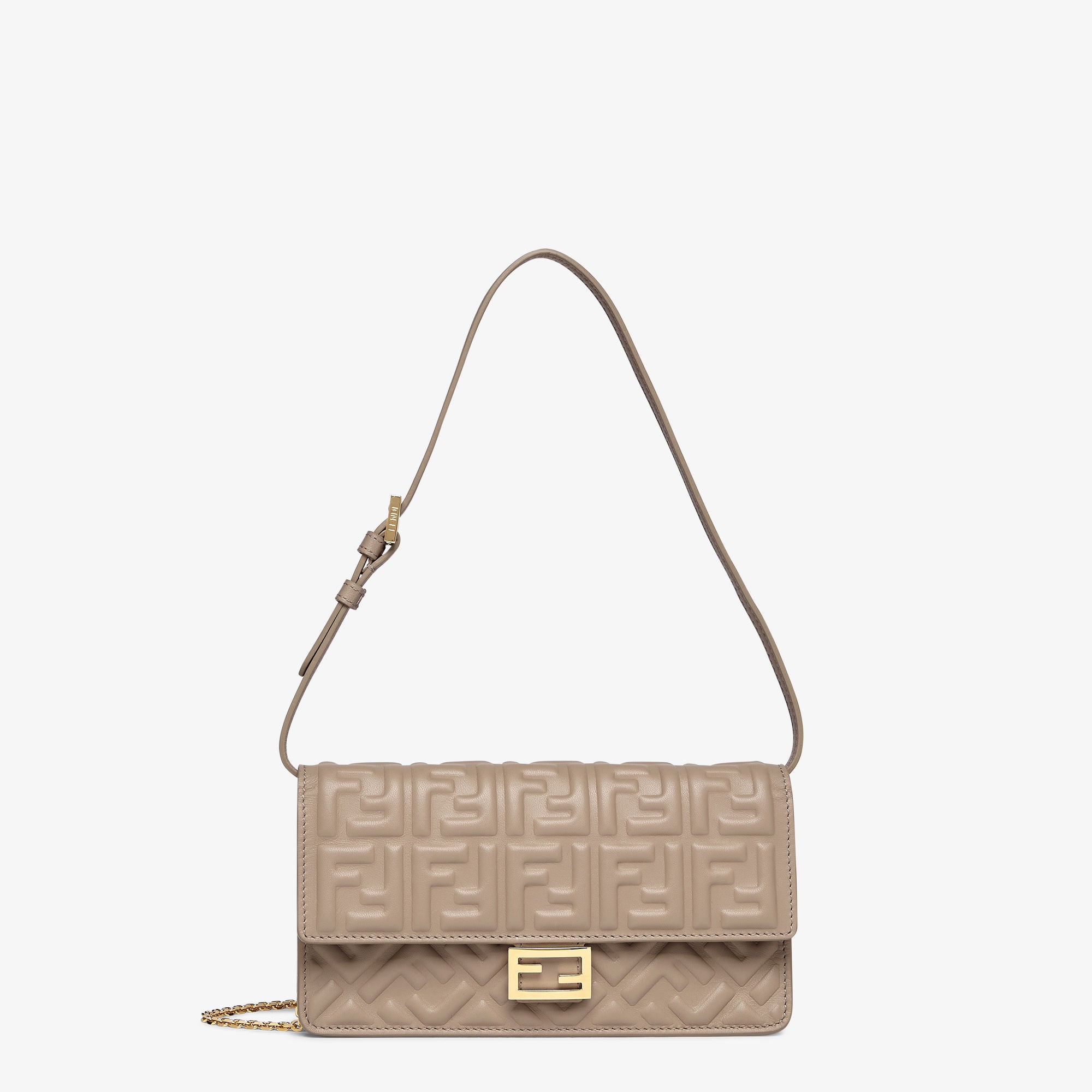 Wallet On Chain Baguette Dove gray nappa leather wallet with FF motif