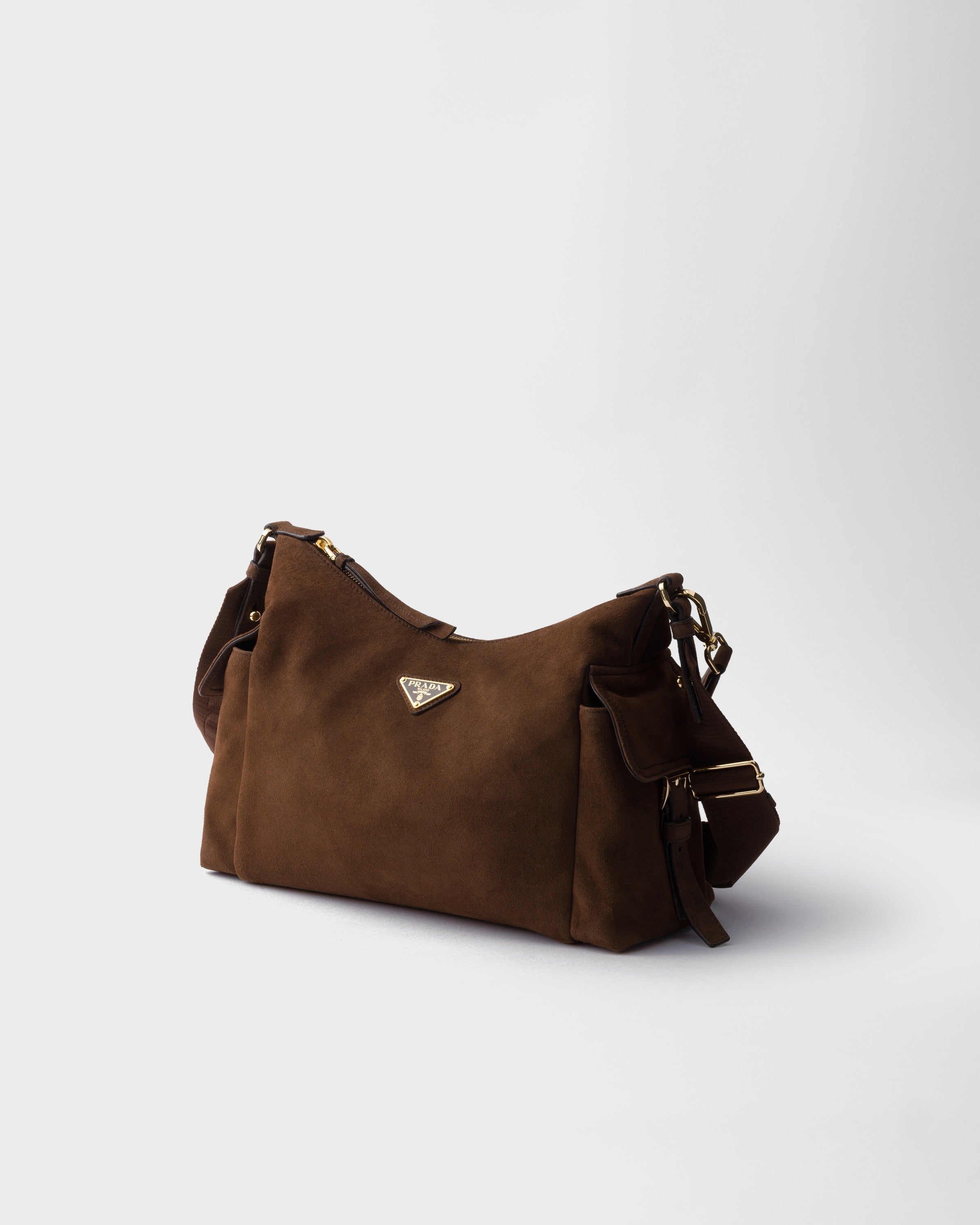Large Prada Explore suede bag Cocoa Brown