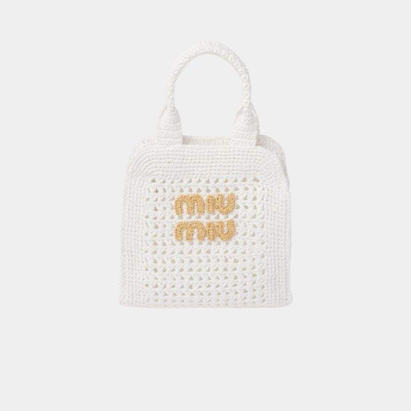 Raffia-Effect Crochet Fabric Tote Bag