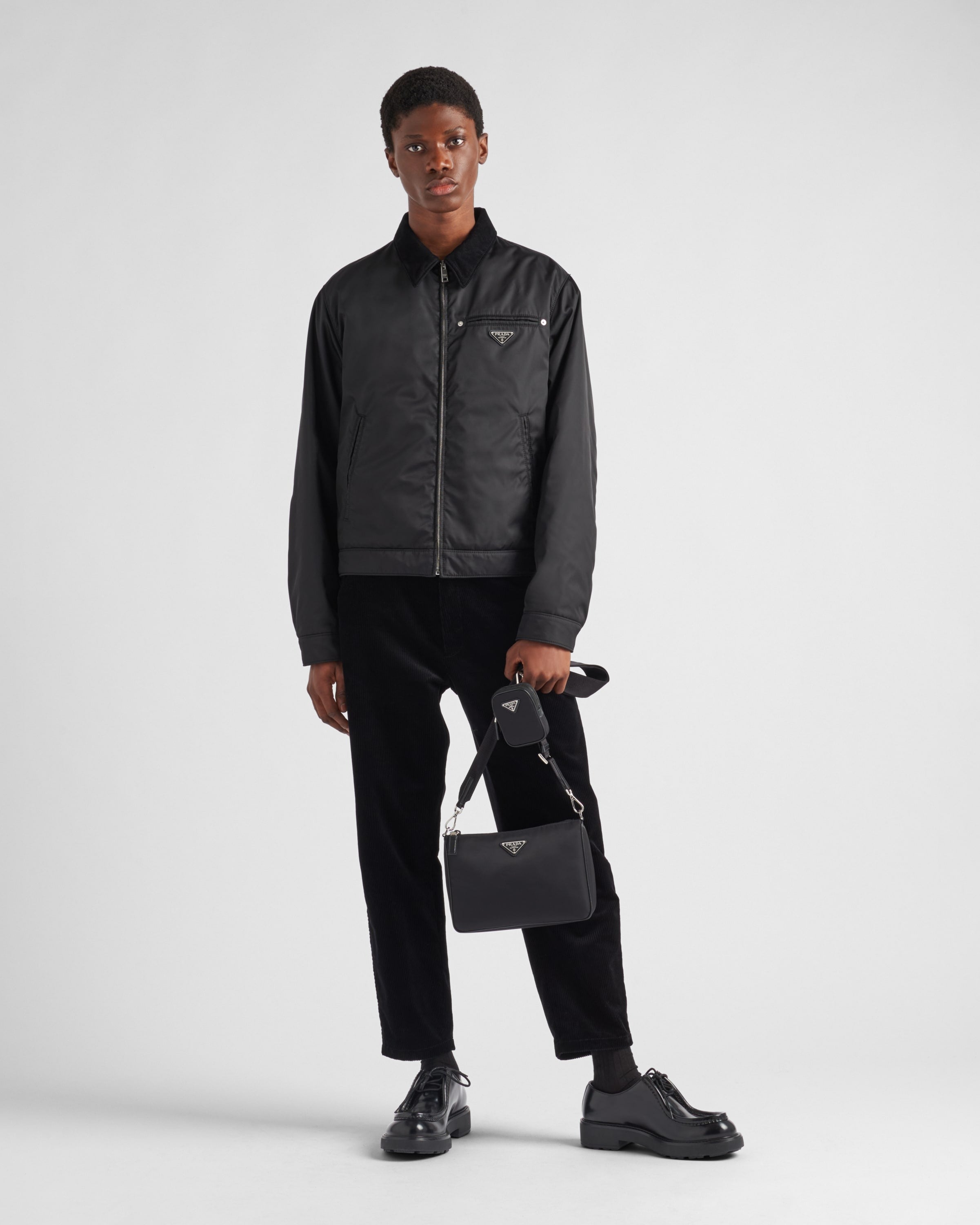 Re-Nylon and Saffiano leather shoulder bag Black