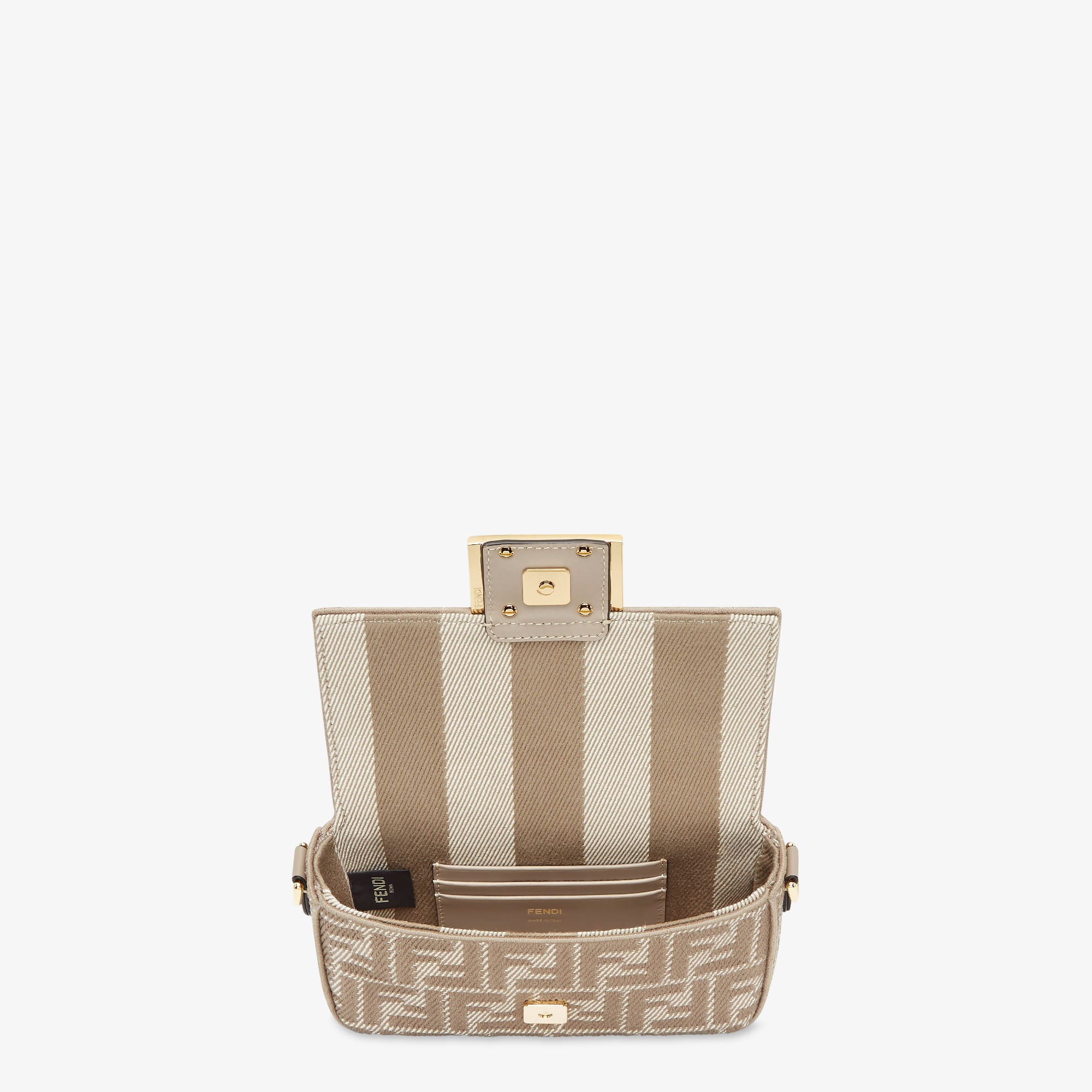 Baguette Mini Dove gray denim-effect FF jacquard bag