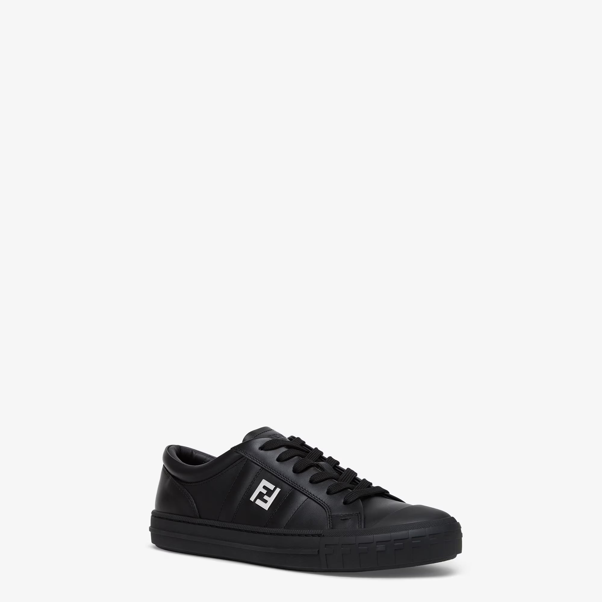 Domino Trainers Black Leather Low-Tops