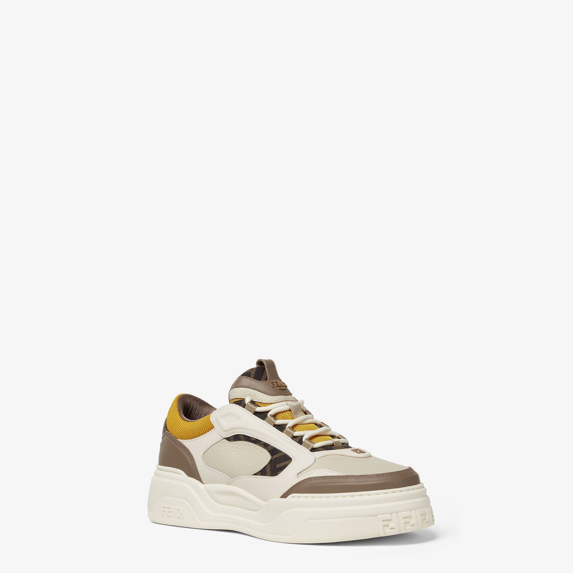 Fendi Force Trainers Brown and Yellow Leather Low-Tops