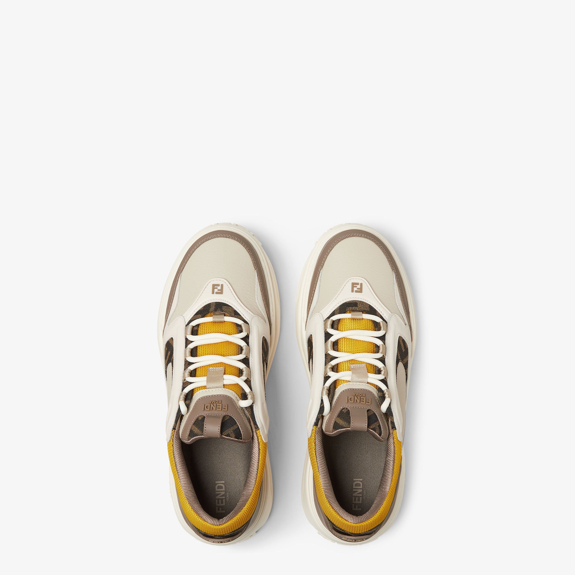 Fendi Force Trainers Brown and Yellow Leather Low-Tops