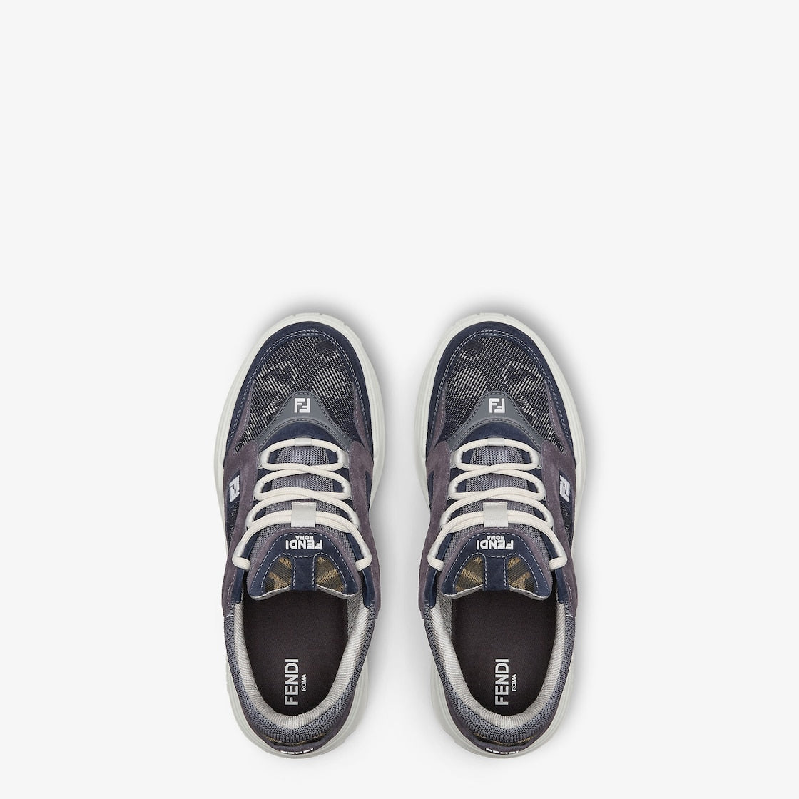 Fendi Force Trainers Denim and Grey Leather Low-Tops