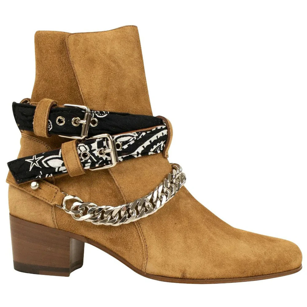AMIRI Bandana Buckle Boots Tan Suede