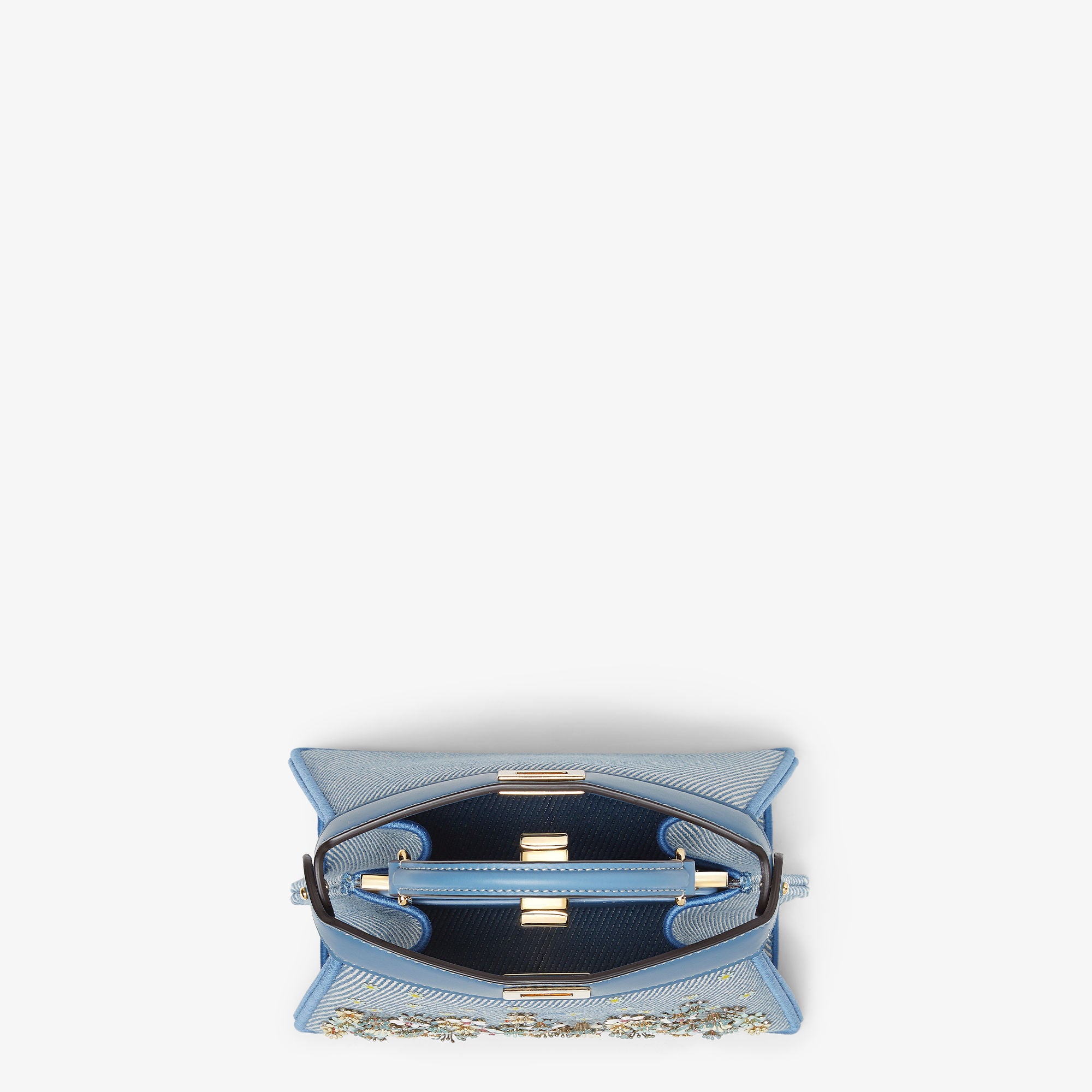 Peekaboo ISeeU Petite Fendi Flower Bouquet blue denim-effect jacquard bag