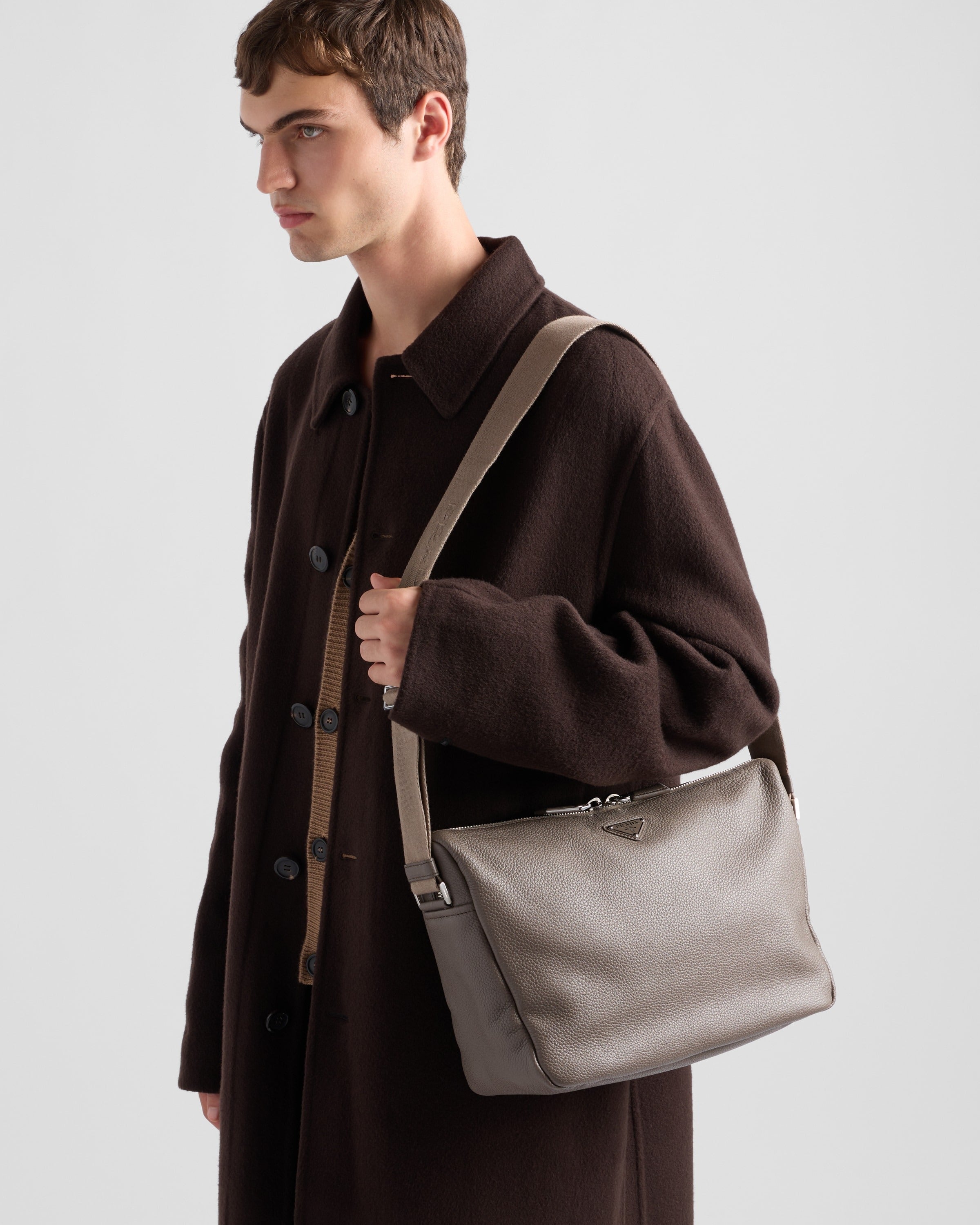 Medium leather shoulder bag Bamboo Gray