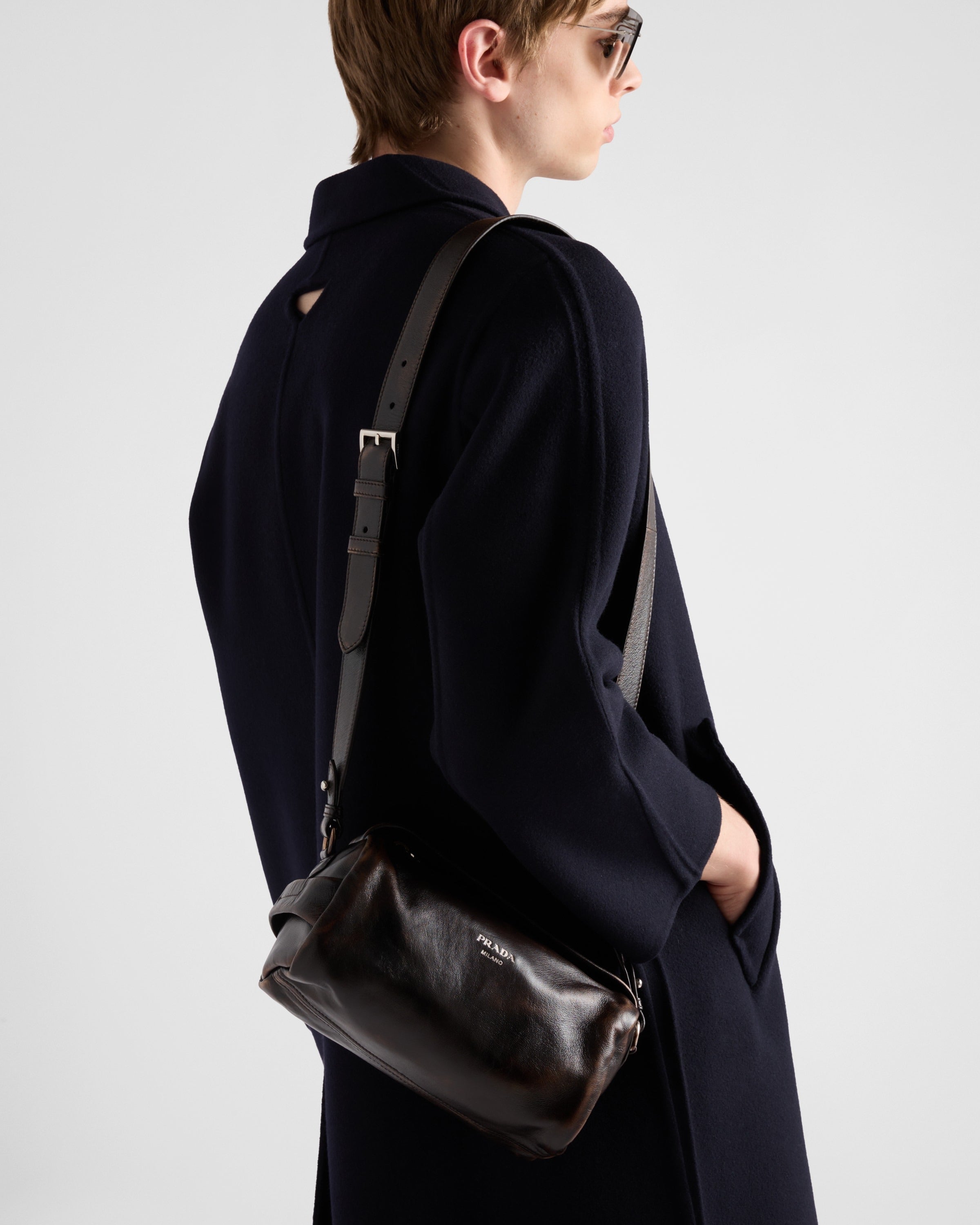 Nappa leather shoulder bag Dark Brown