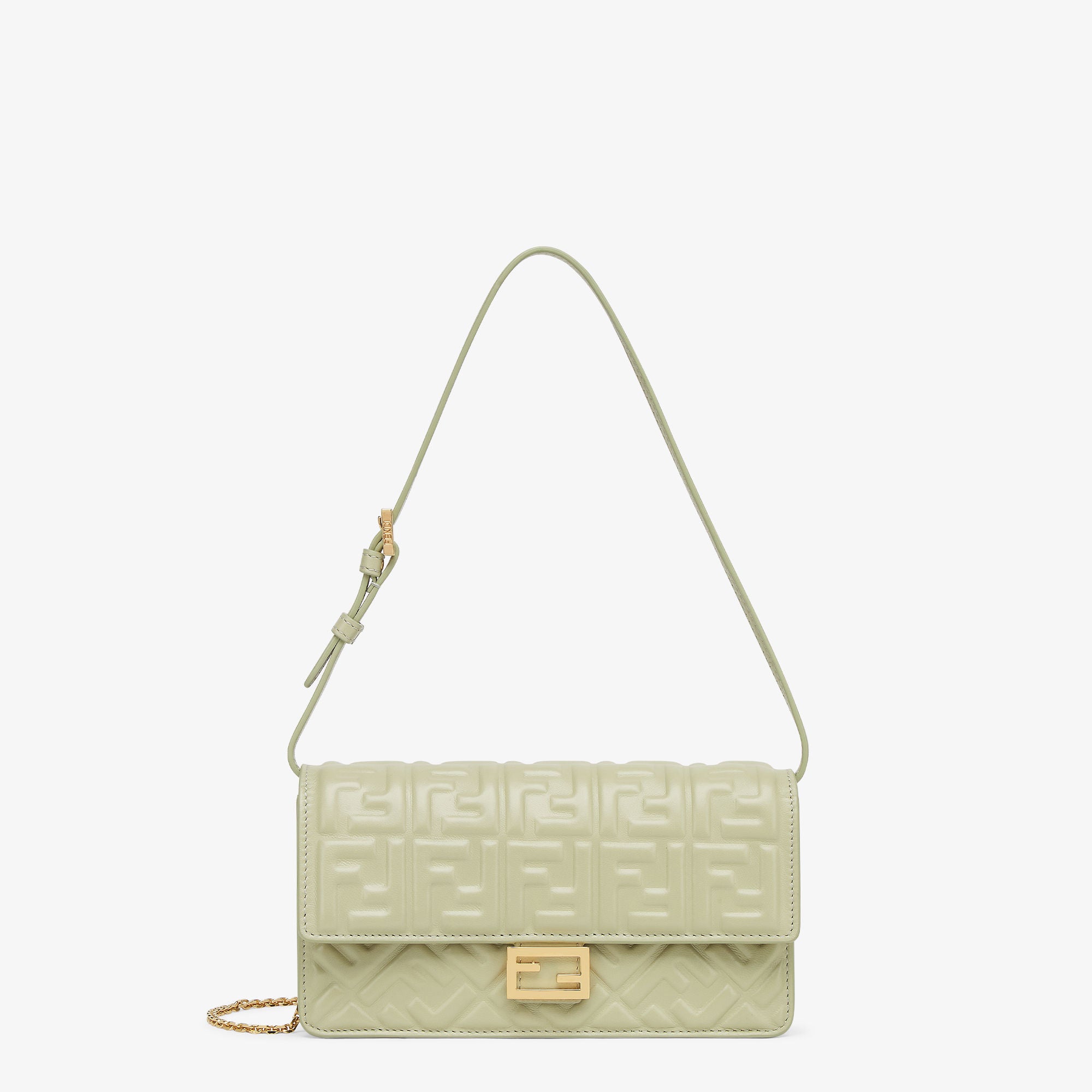 Wallet On Chain Baguette Sage green nappa leather wallet with FF motif