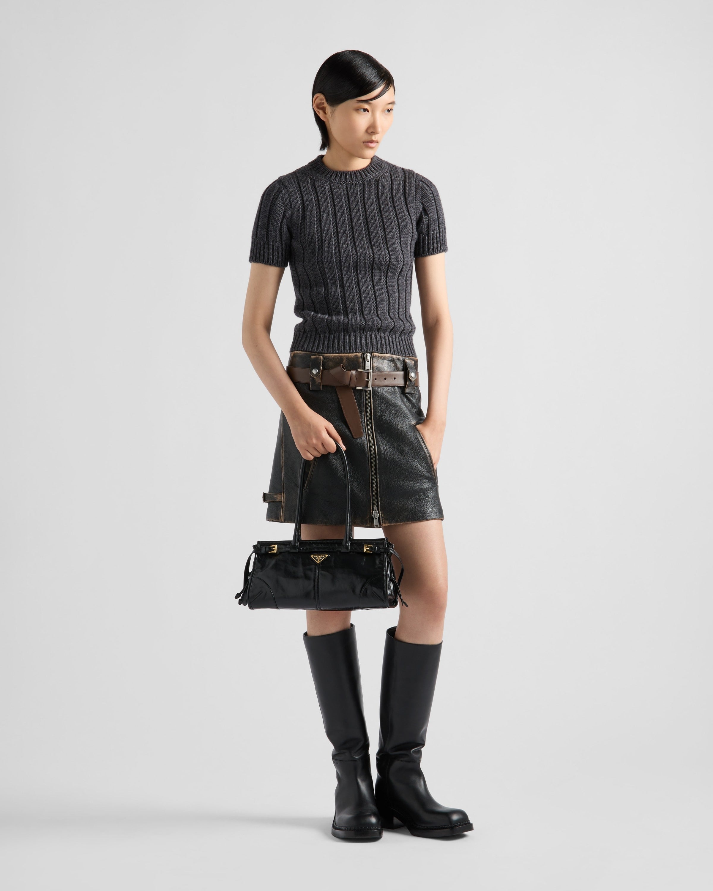 Prada Bonnie medium leather handbag Black