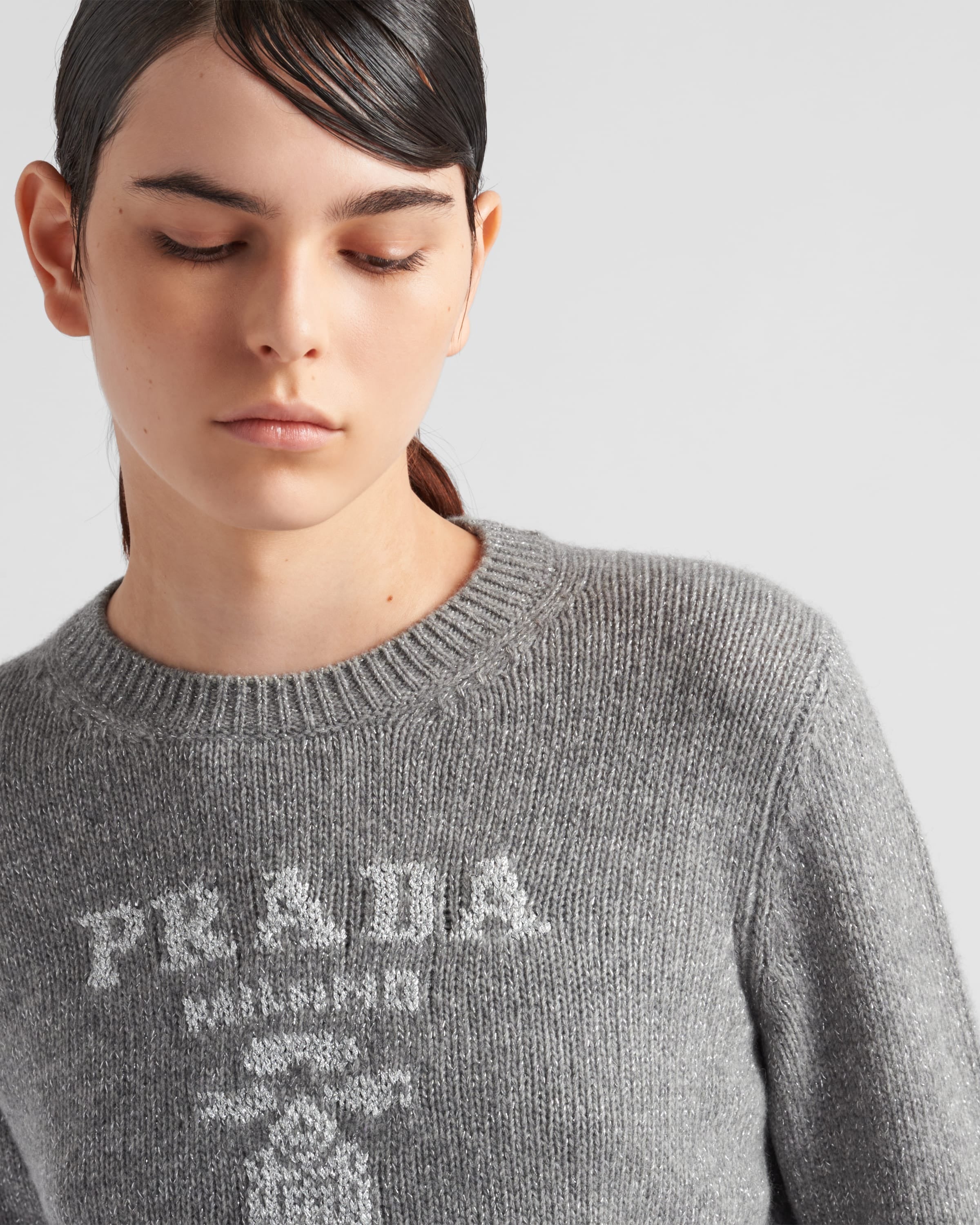 Wool, cashmere and lamé crew-neck sweater Grey/Silver
