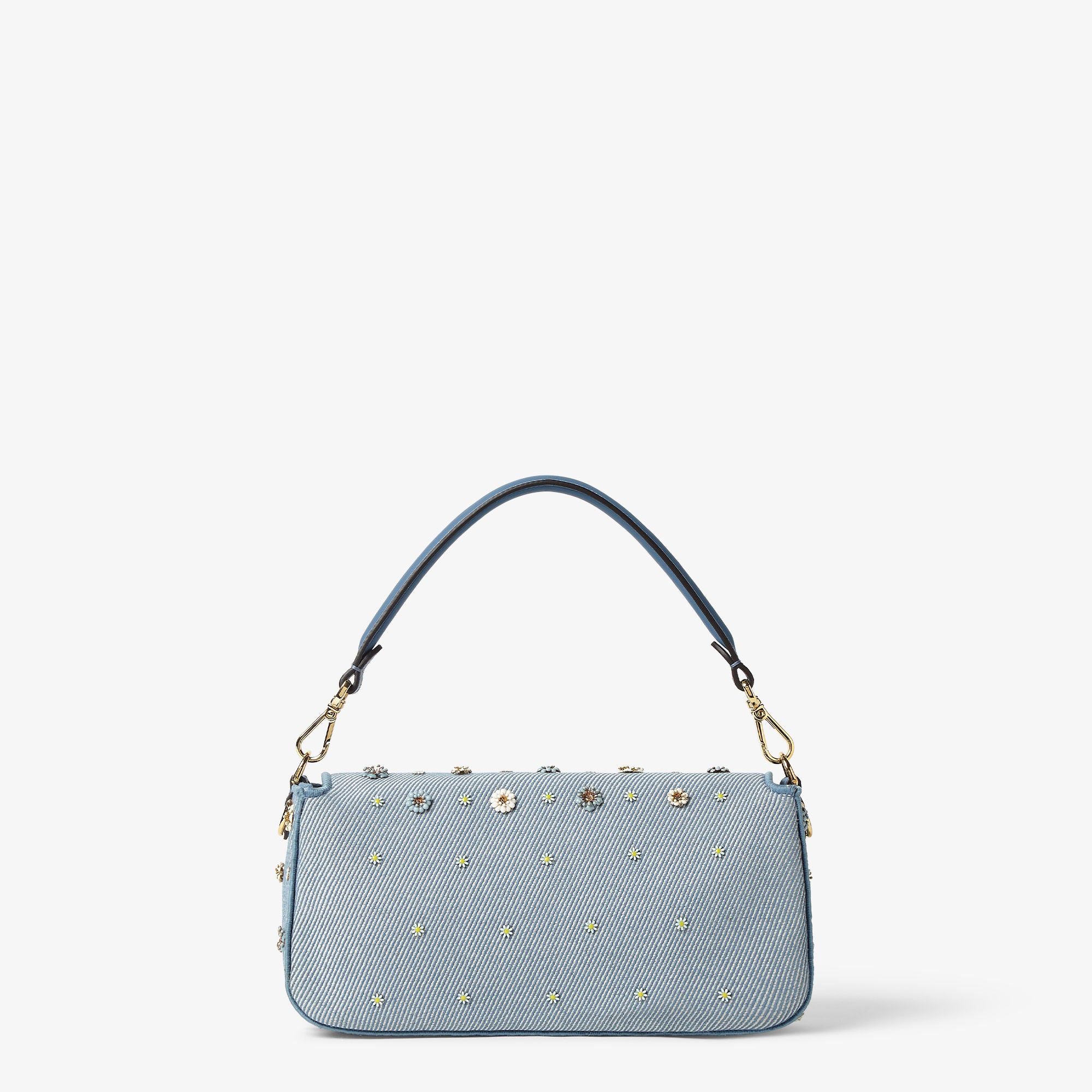 Baguette Fendi Flower Bouquet blue denim-effect jacquard bag