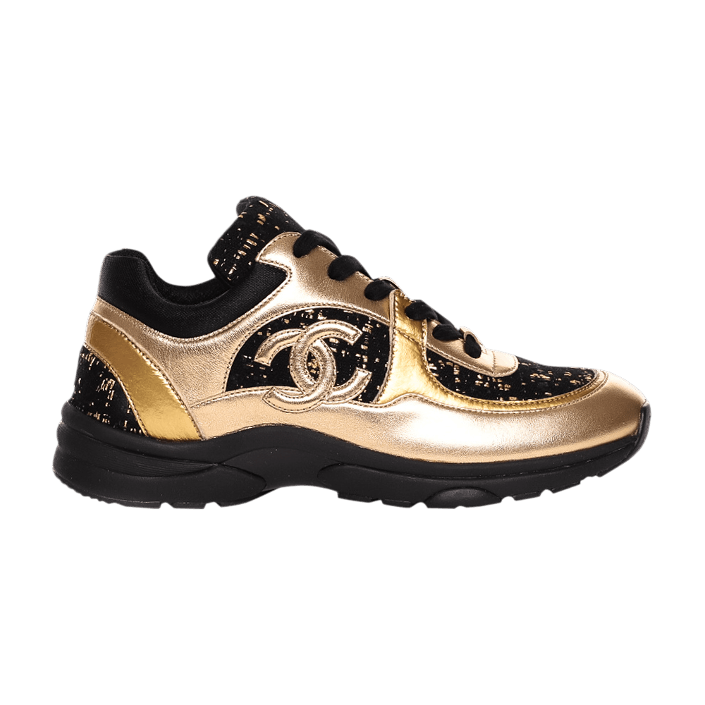 Chanel Tweed Leather CC Logo Trainer Black Gold (Women's)