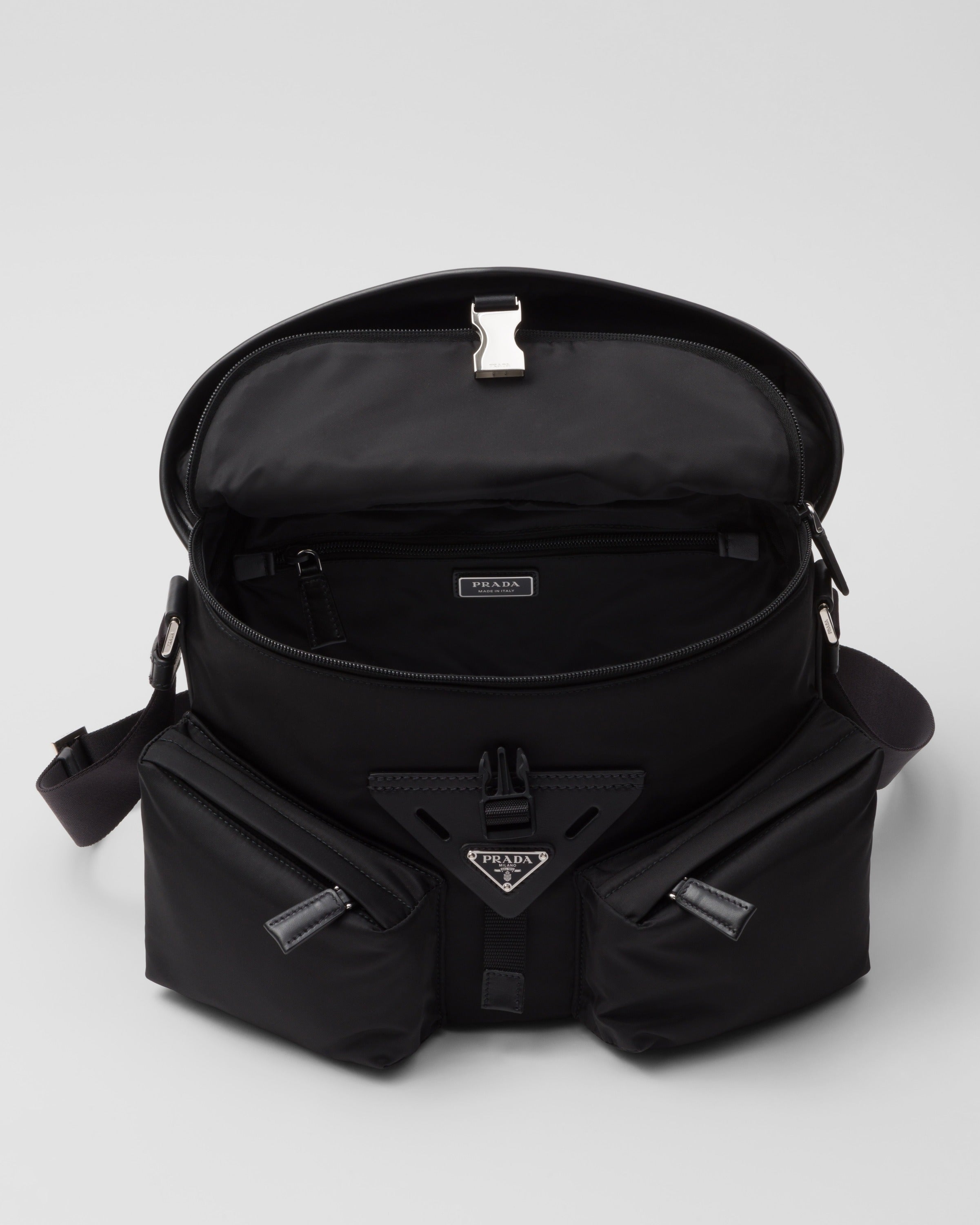 Re-Nylon and leather shoulder bag Black