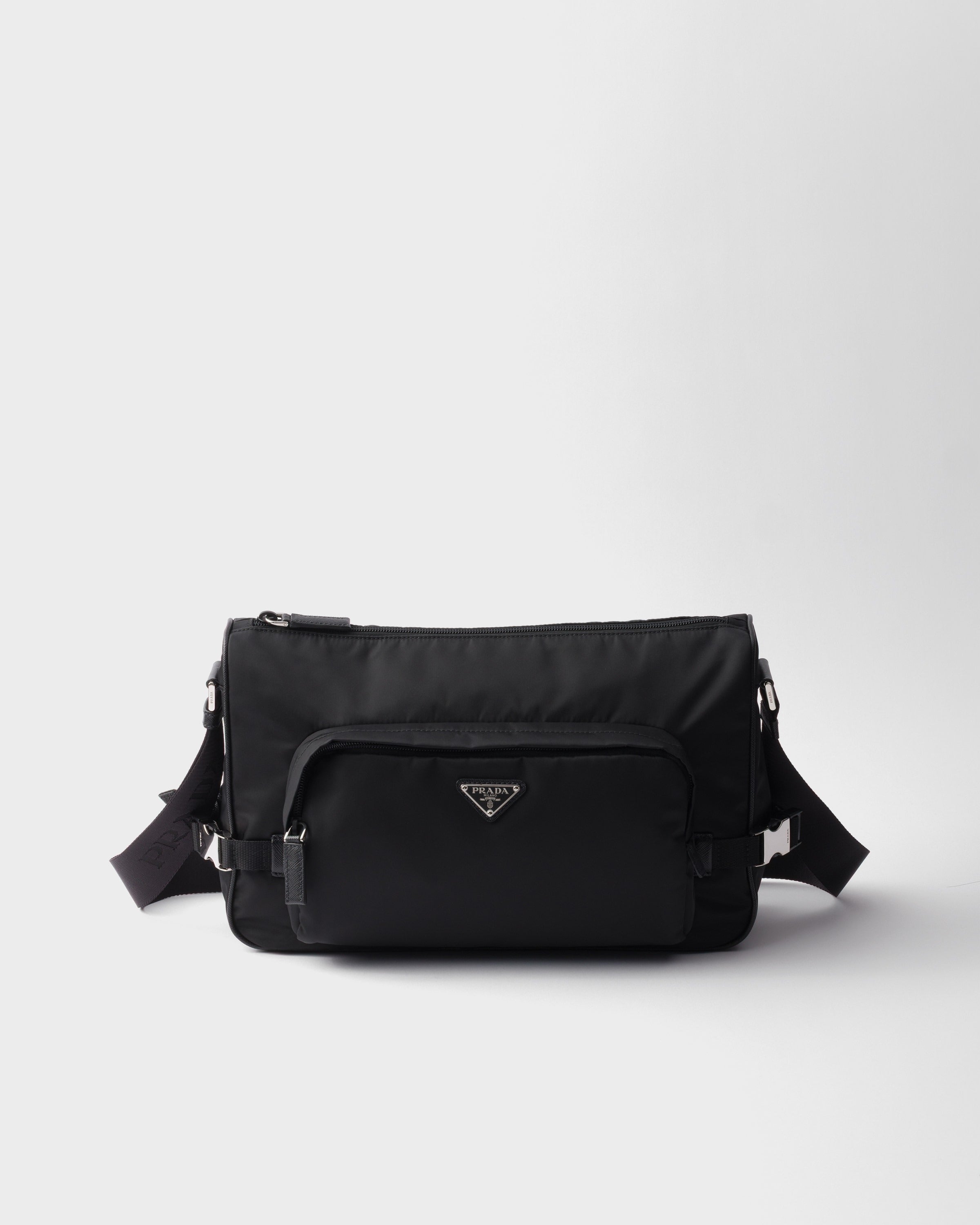 Large Re-Nylon and Saffiano leather shoulder bag Black