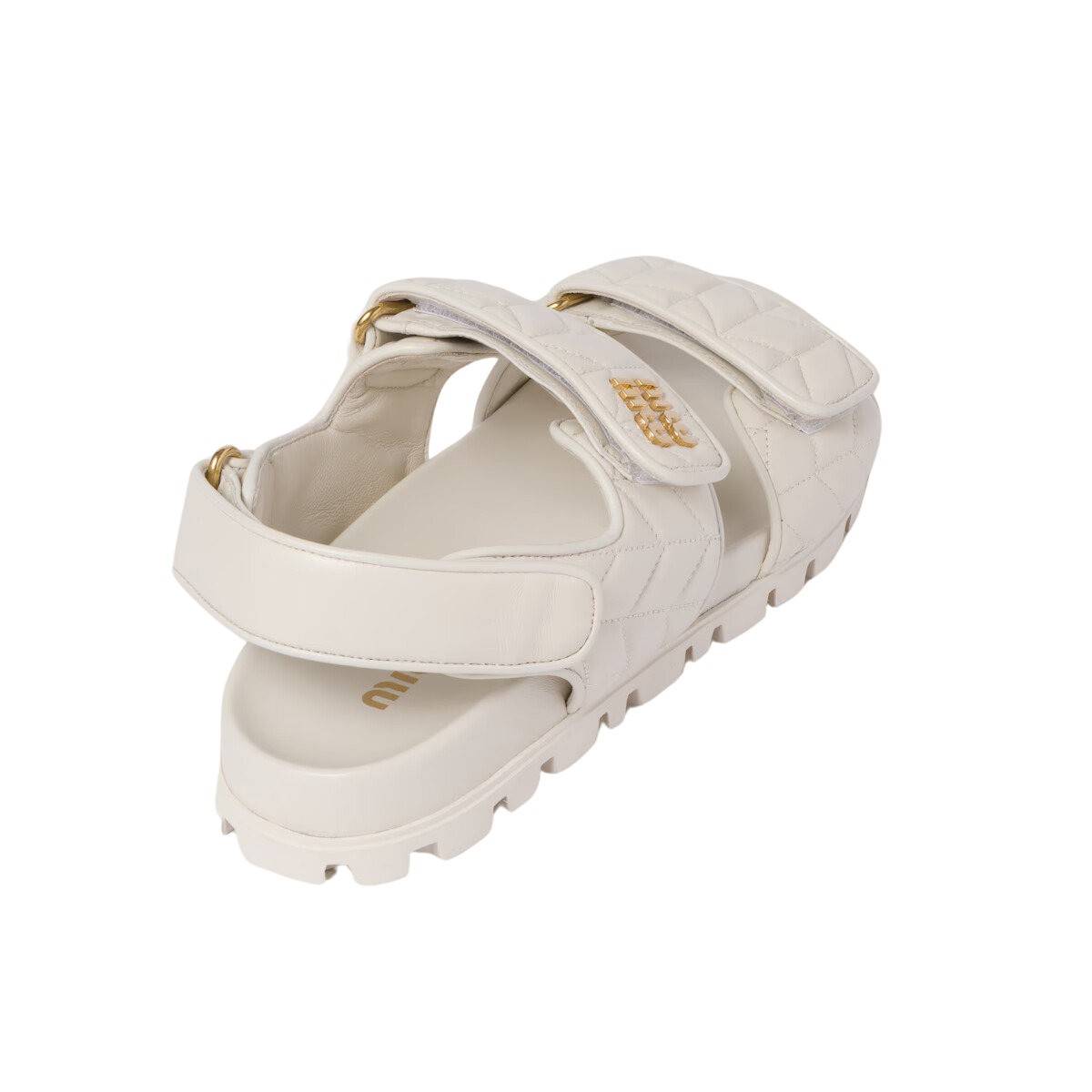 Miu Miu Sporty Matelassé Nappa Leather Sandals White