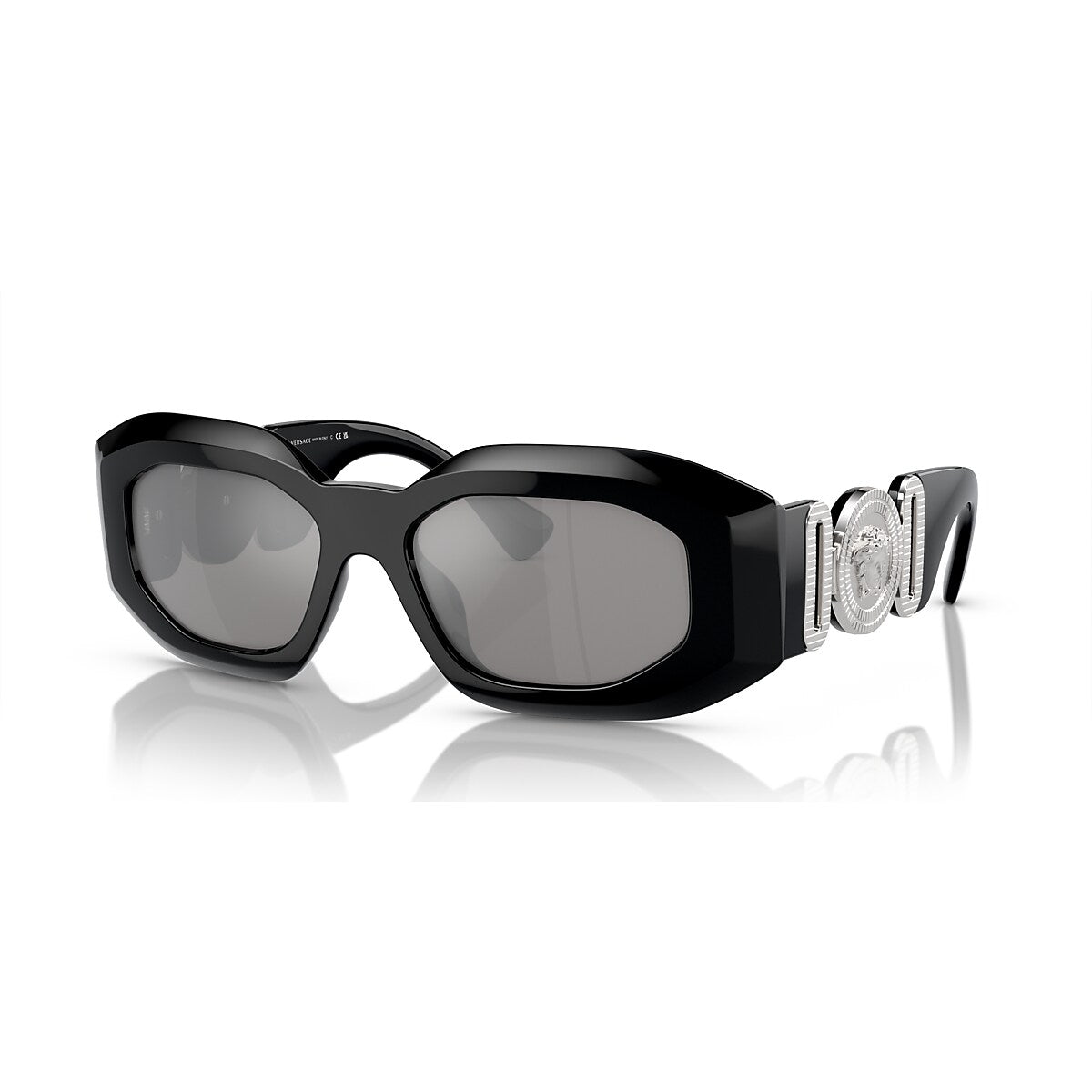 VERSACE VE4425U Black - Men Luxury Sunglasses, Light Grey Mirror Silver 80 Lens