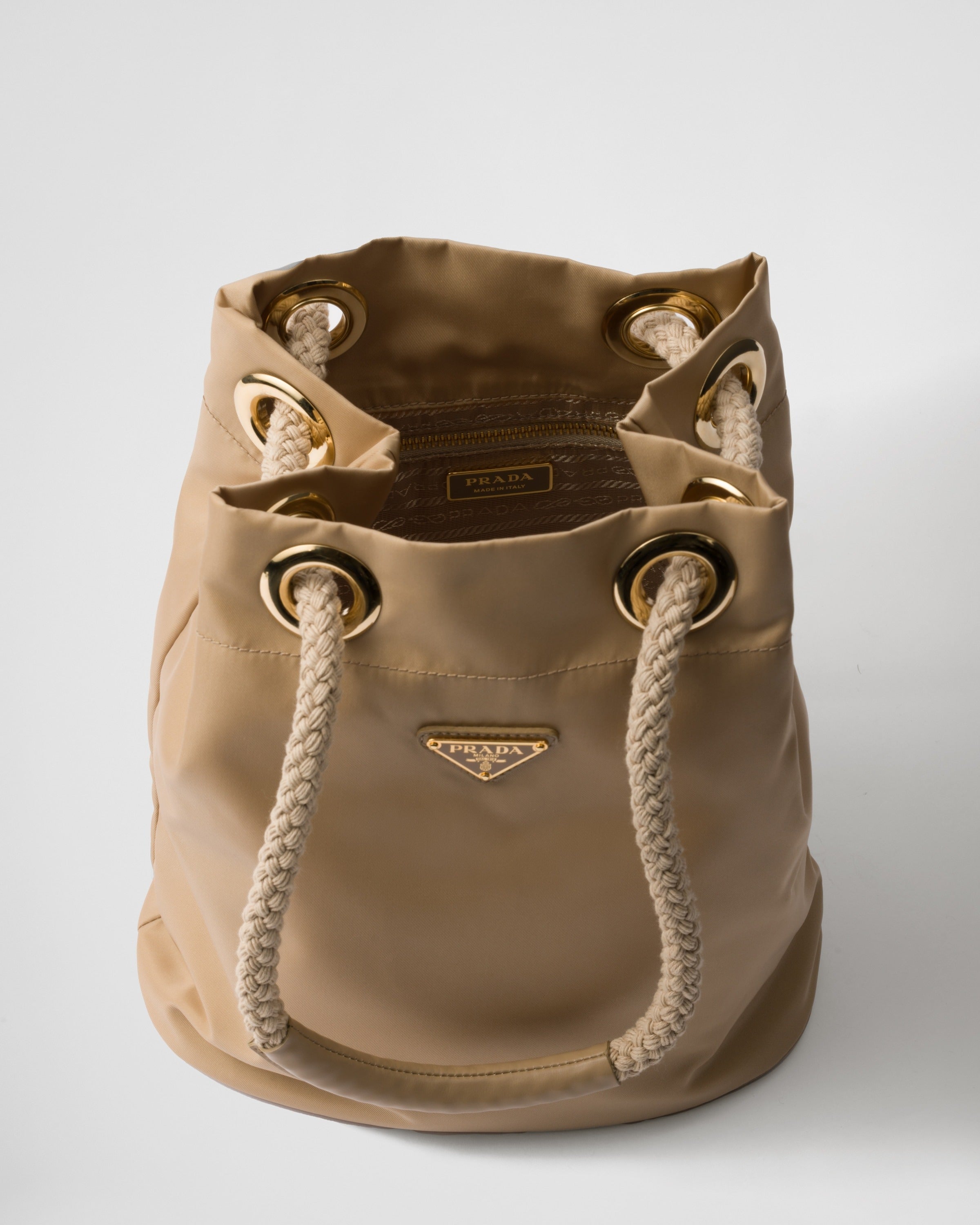 Prada Mariner Re-Nylon small bucket bag Camel Brown