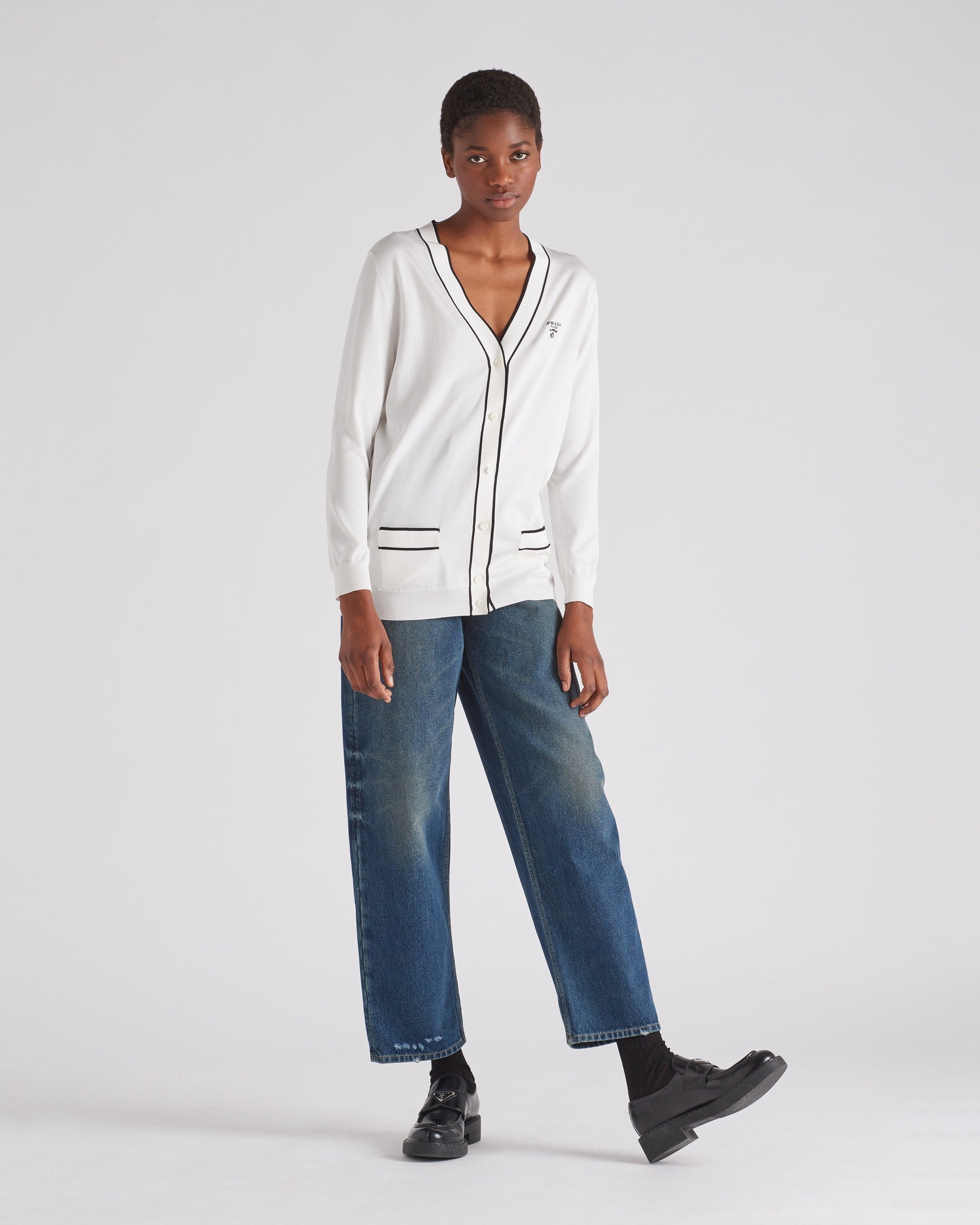 Silk cardigan White/Black