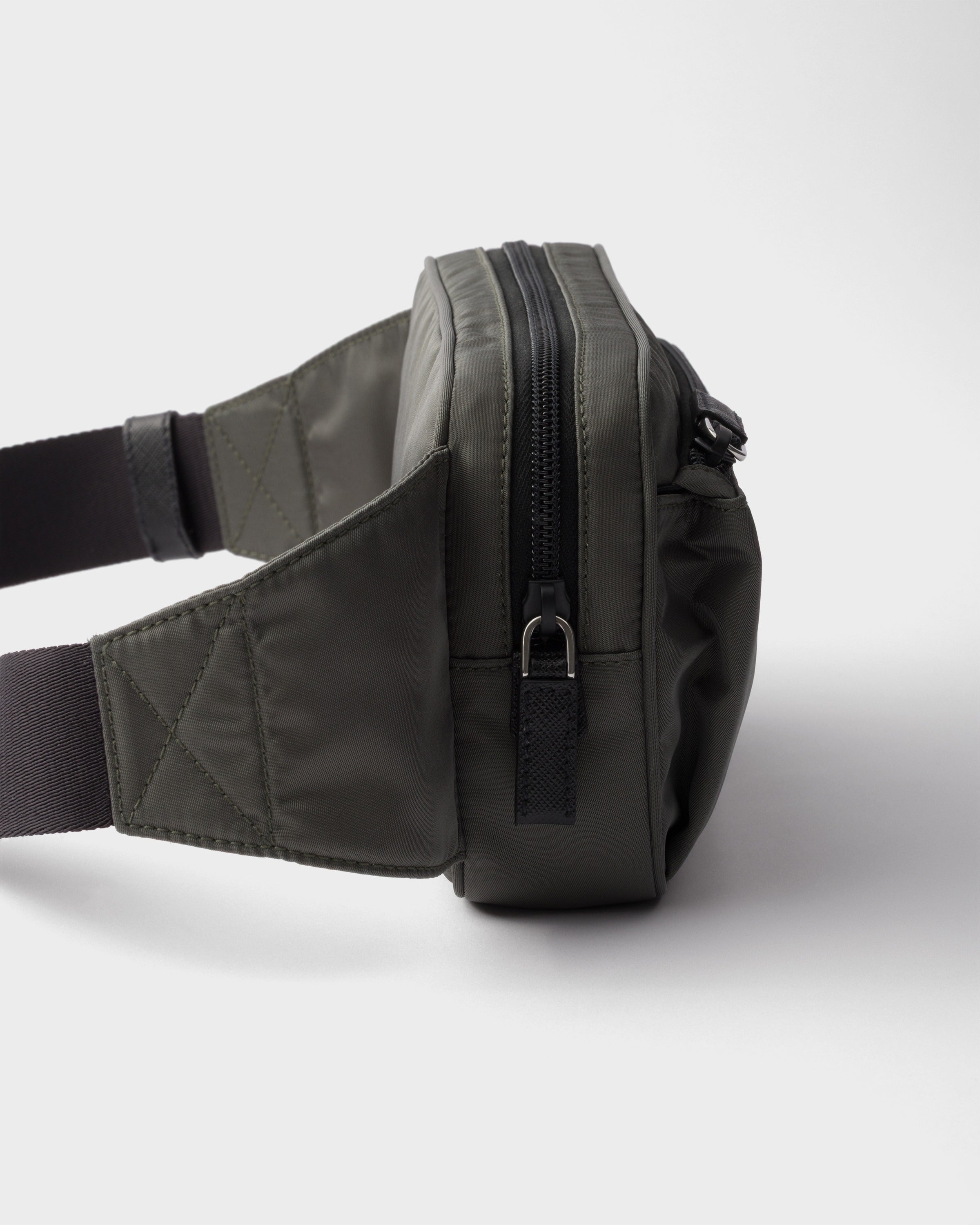 Re-Nylon and Saffiano leather belt bag Forest Green
