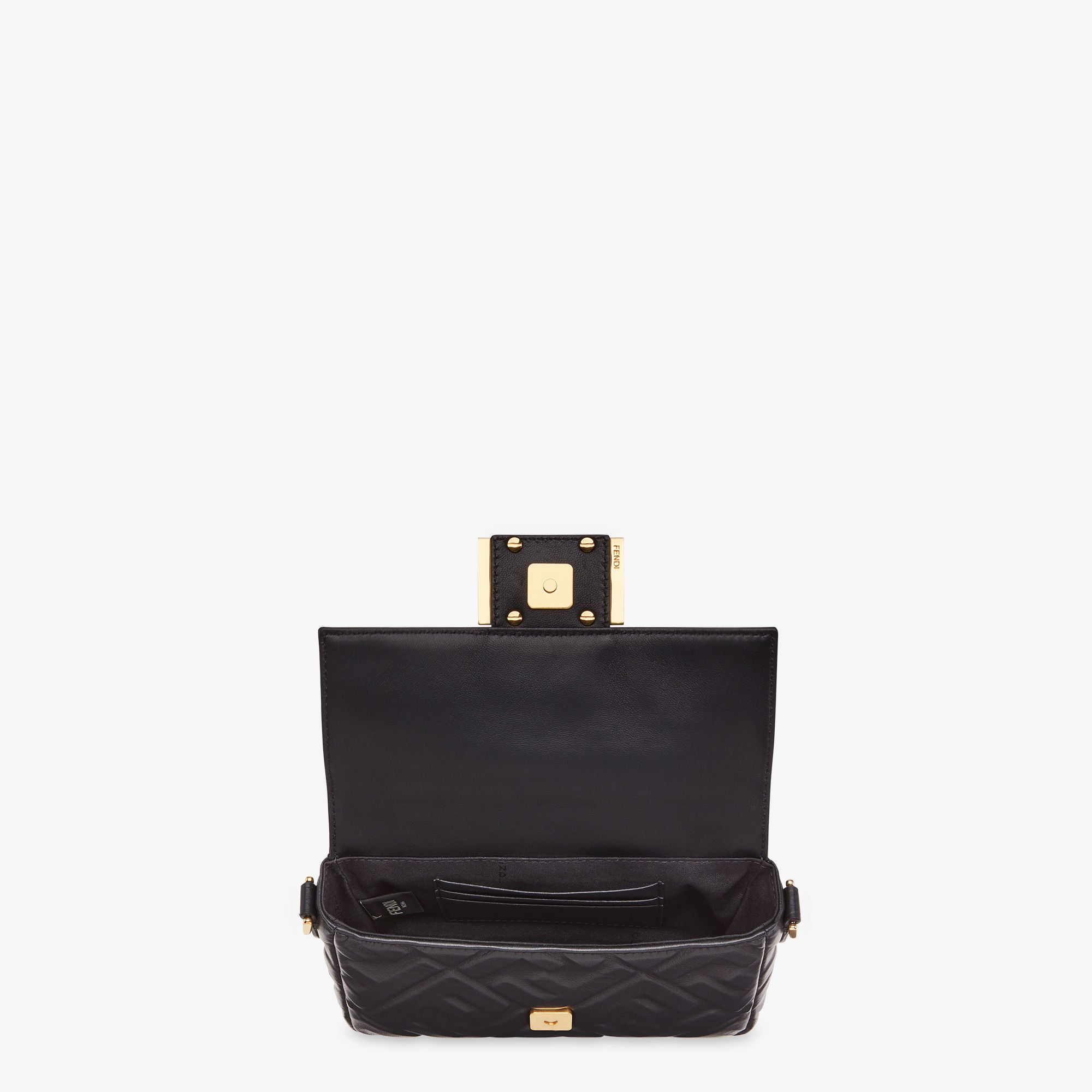 Baguette Mini Black nappa leather bag with FF motif