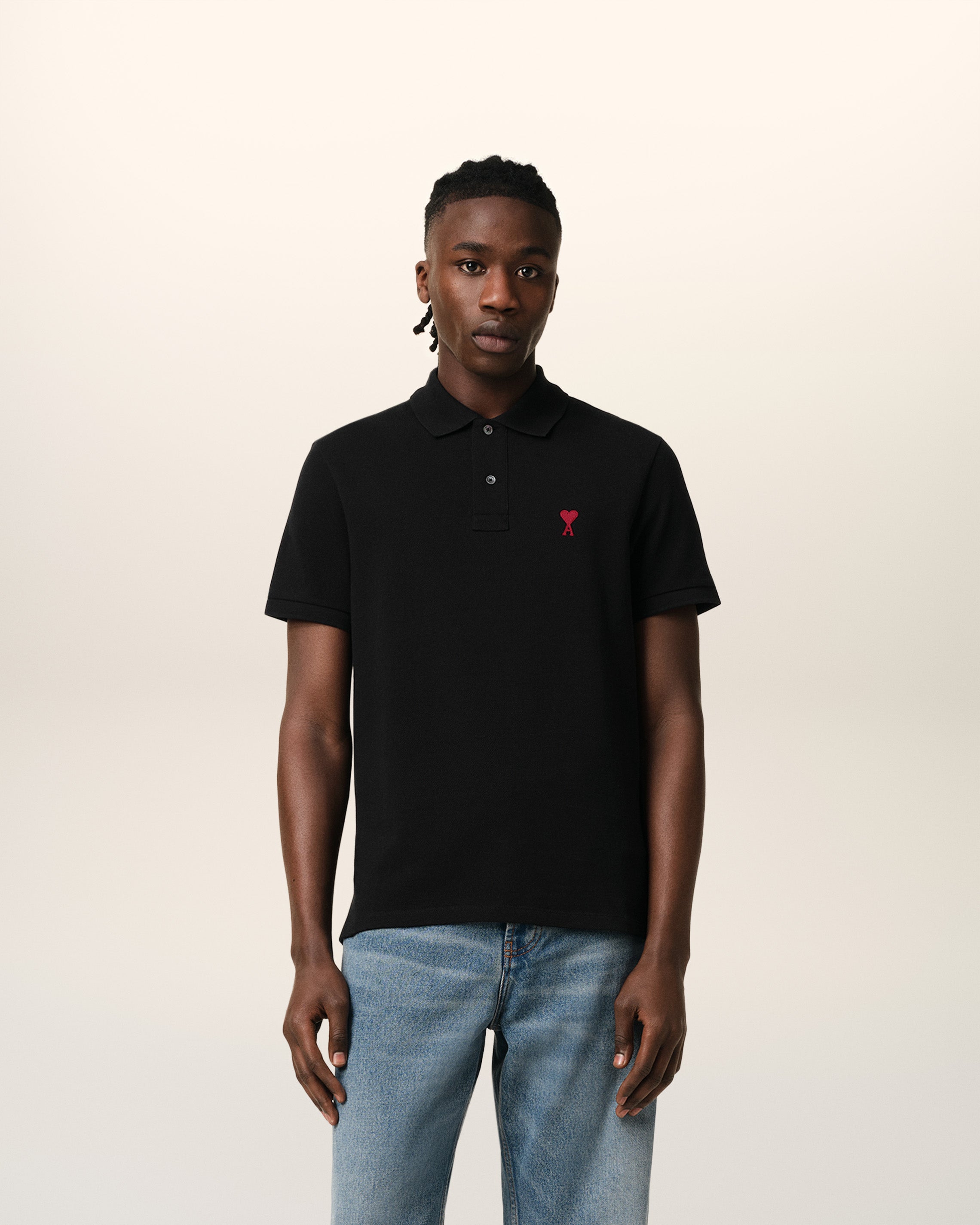 BLACK COTTON AMI DE COEUR POLO SHIRT BLACK