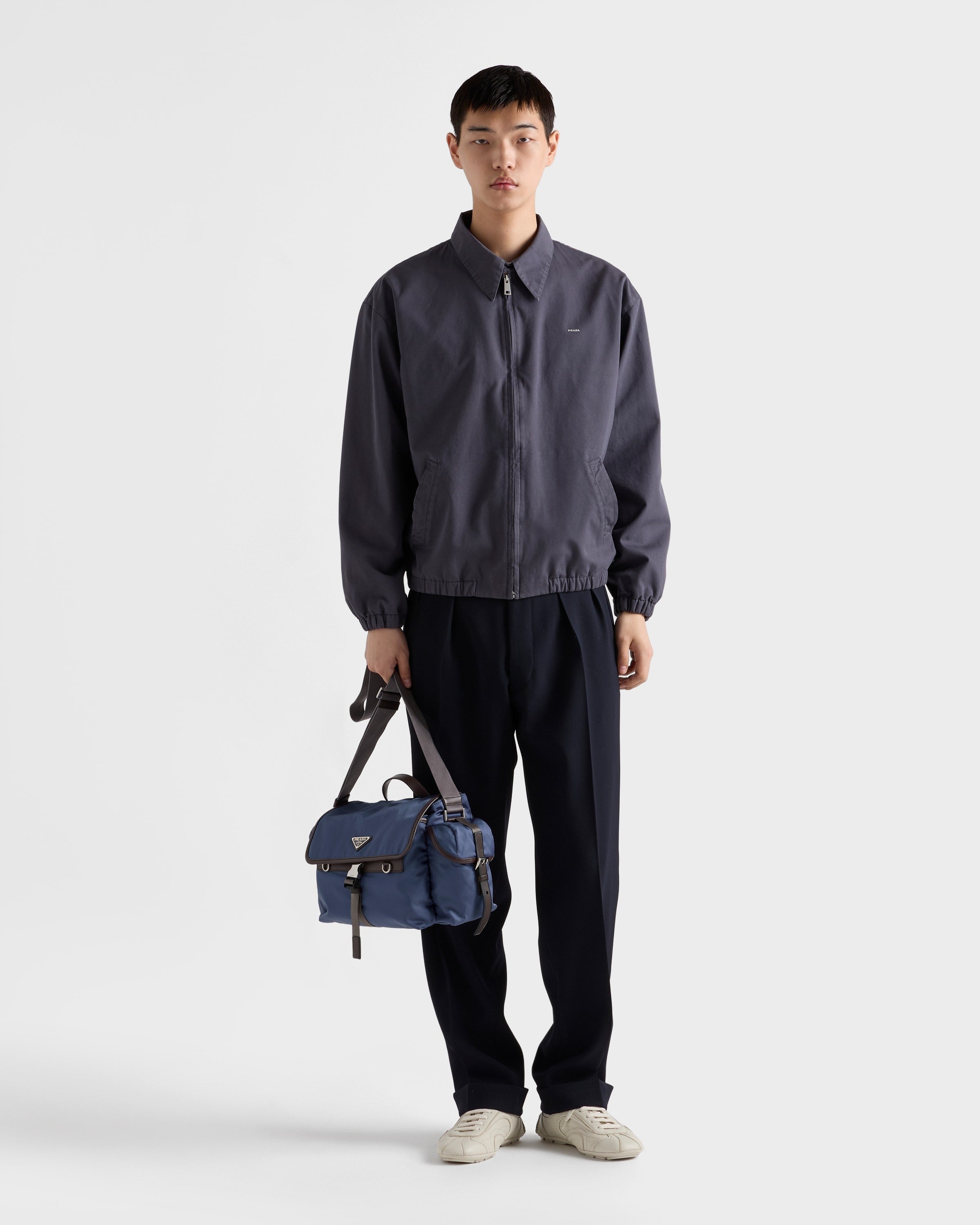 Re-Nylon and leather shoulder bag Aviation Blue