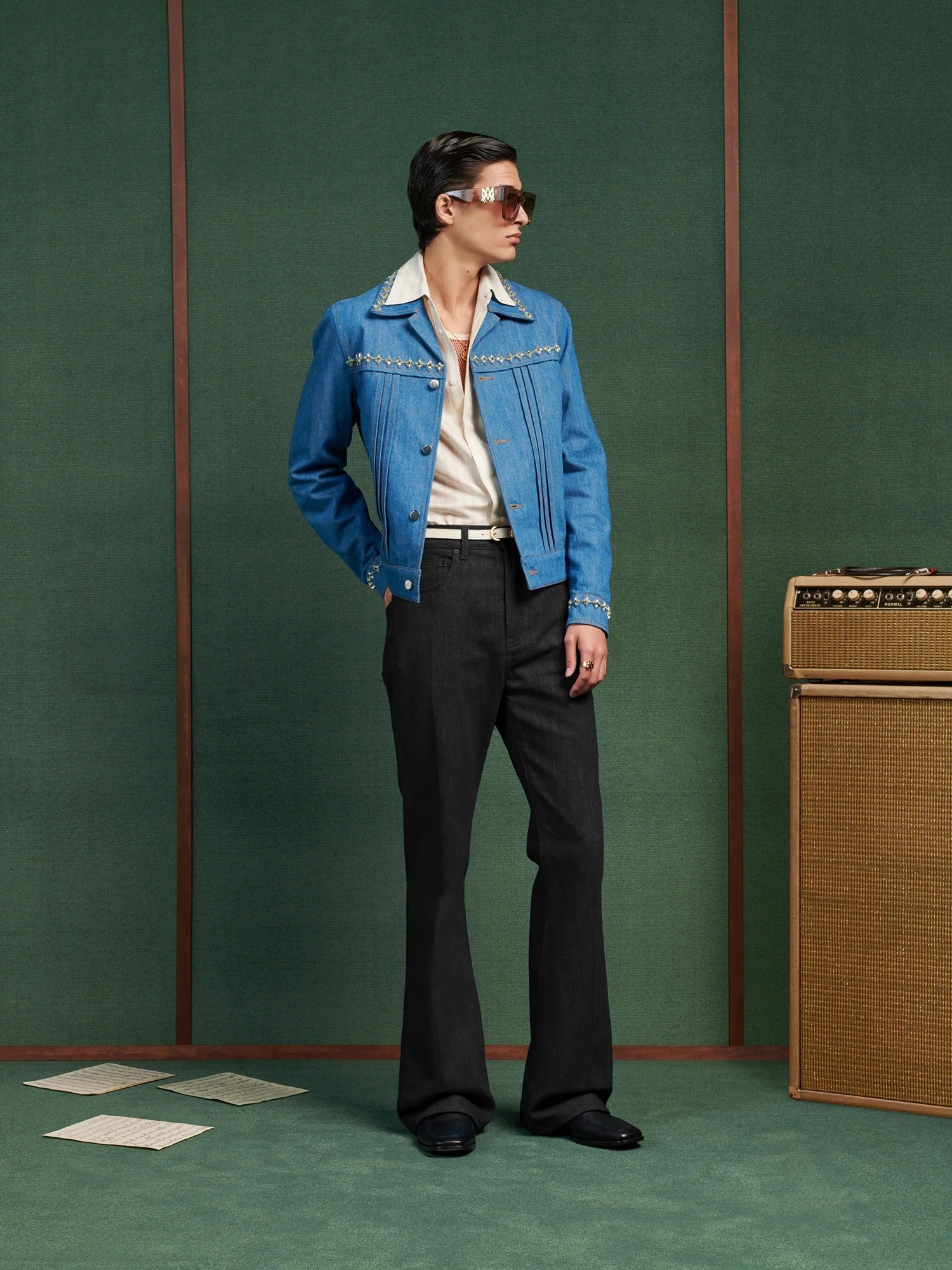 CRYSTAL PLEATED CADET JACKET Retro Indigo