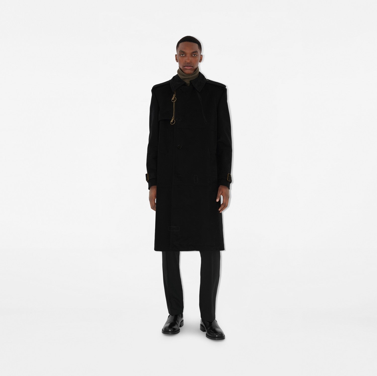 Long Cotton Nylon Trench Coat - Black