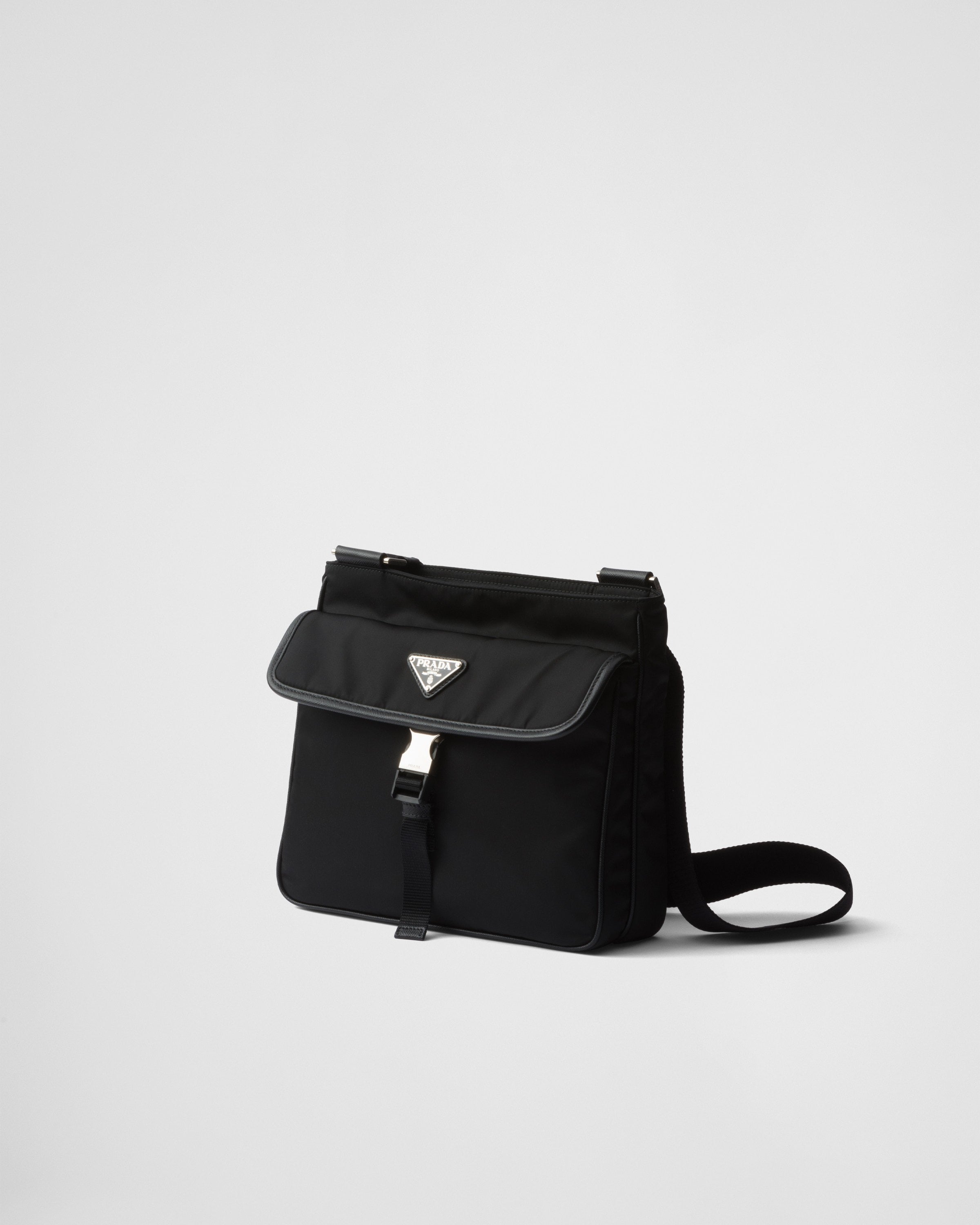 Re-Nylon and Saffiano leather shoulder bag Black