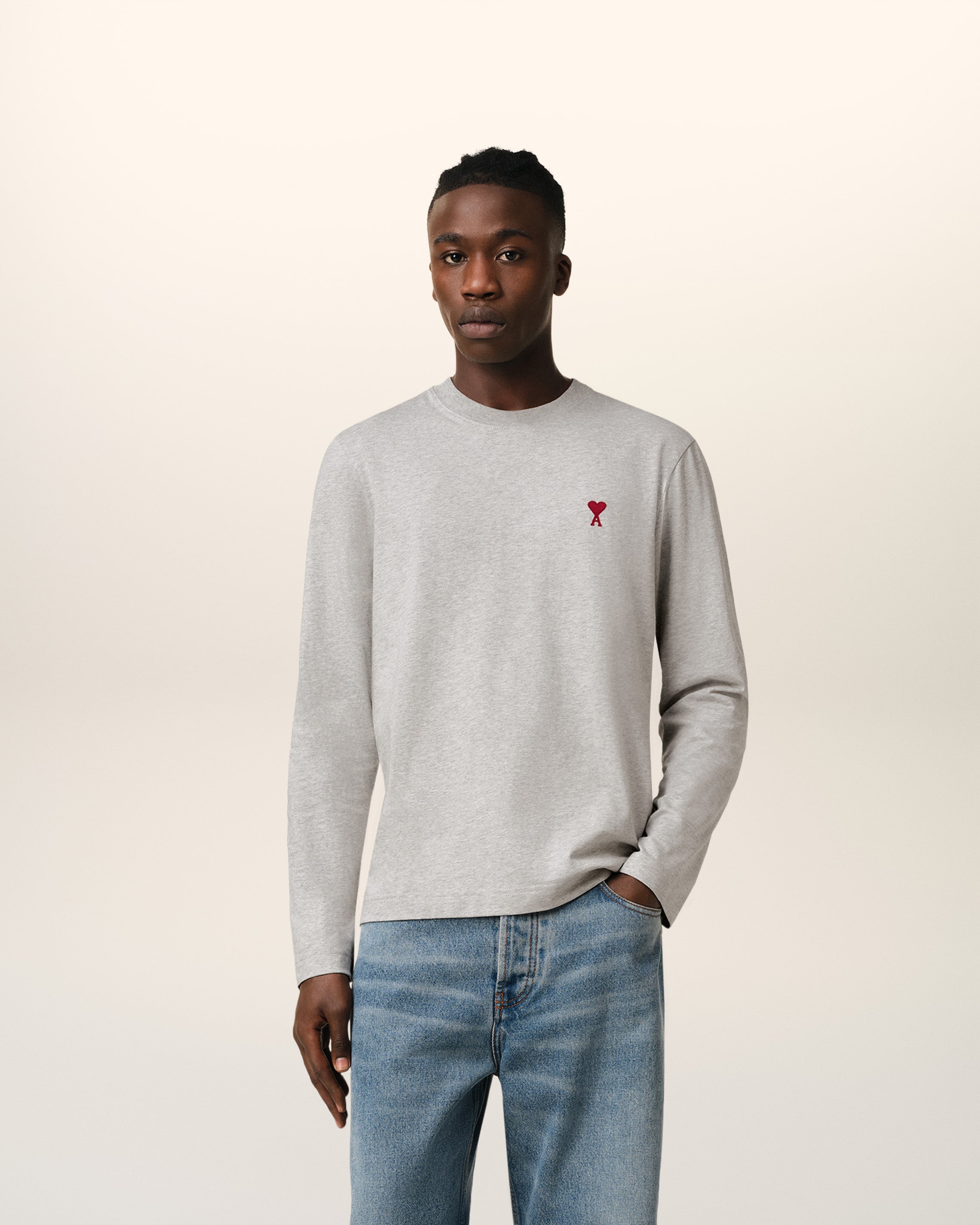 GREY COTTON AMI DE COEUR LONG SLEEVES T-SHIRT HEATHER ASH GREY