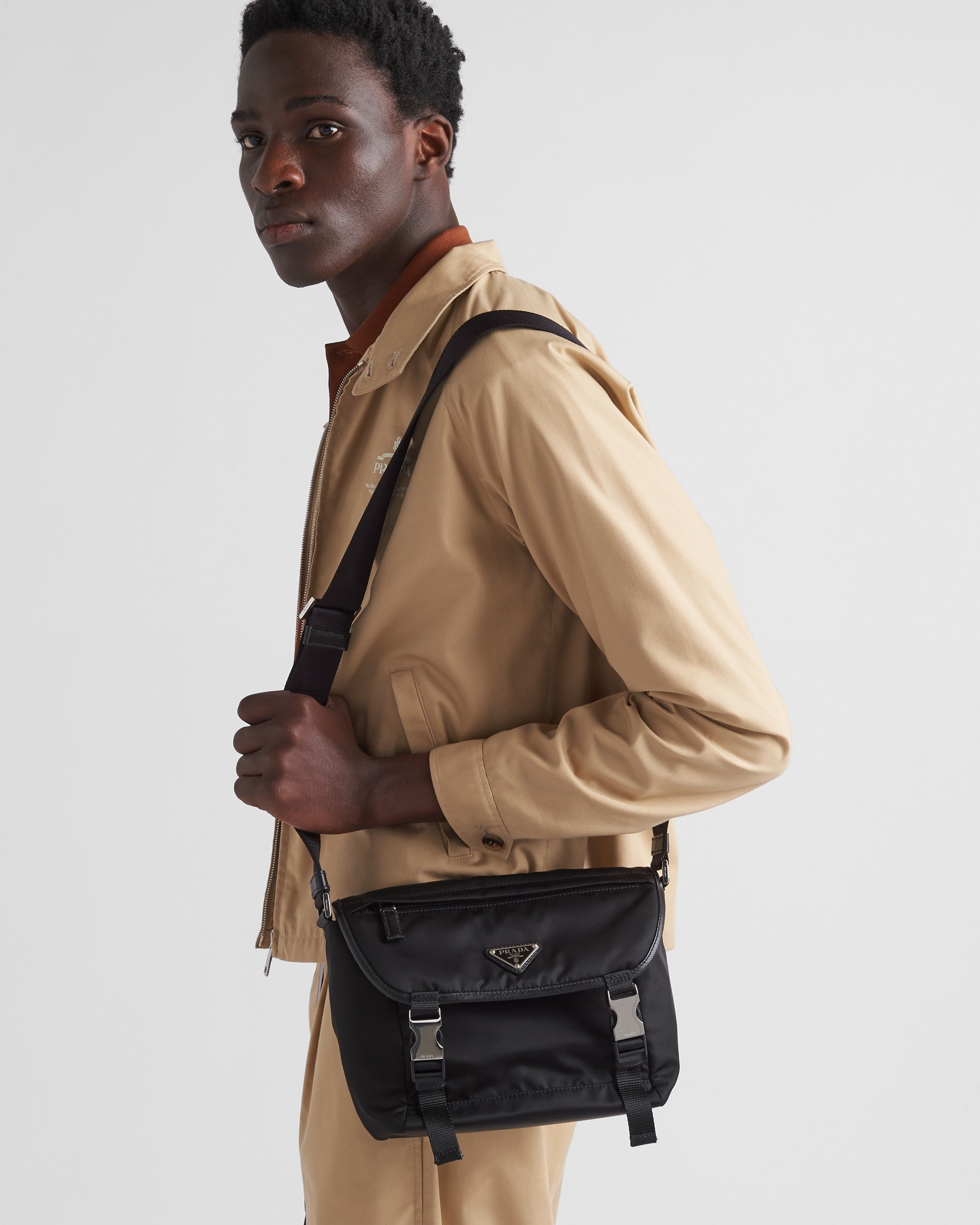Re-Nylon and Saffiano leather shoulder bag Black