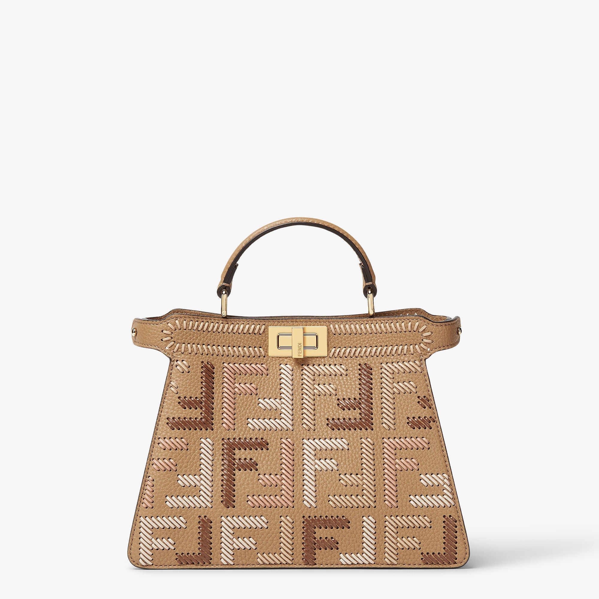 Peekaboo ISeeU Small Cappuccino-colored leather bag with FF interlacing