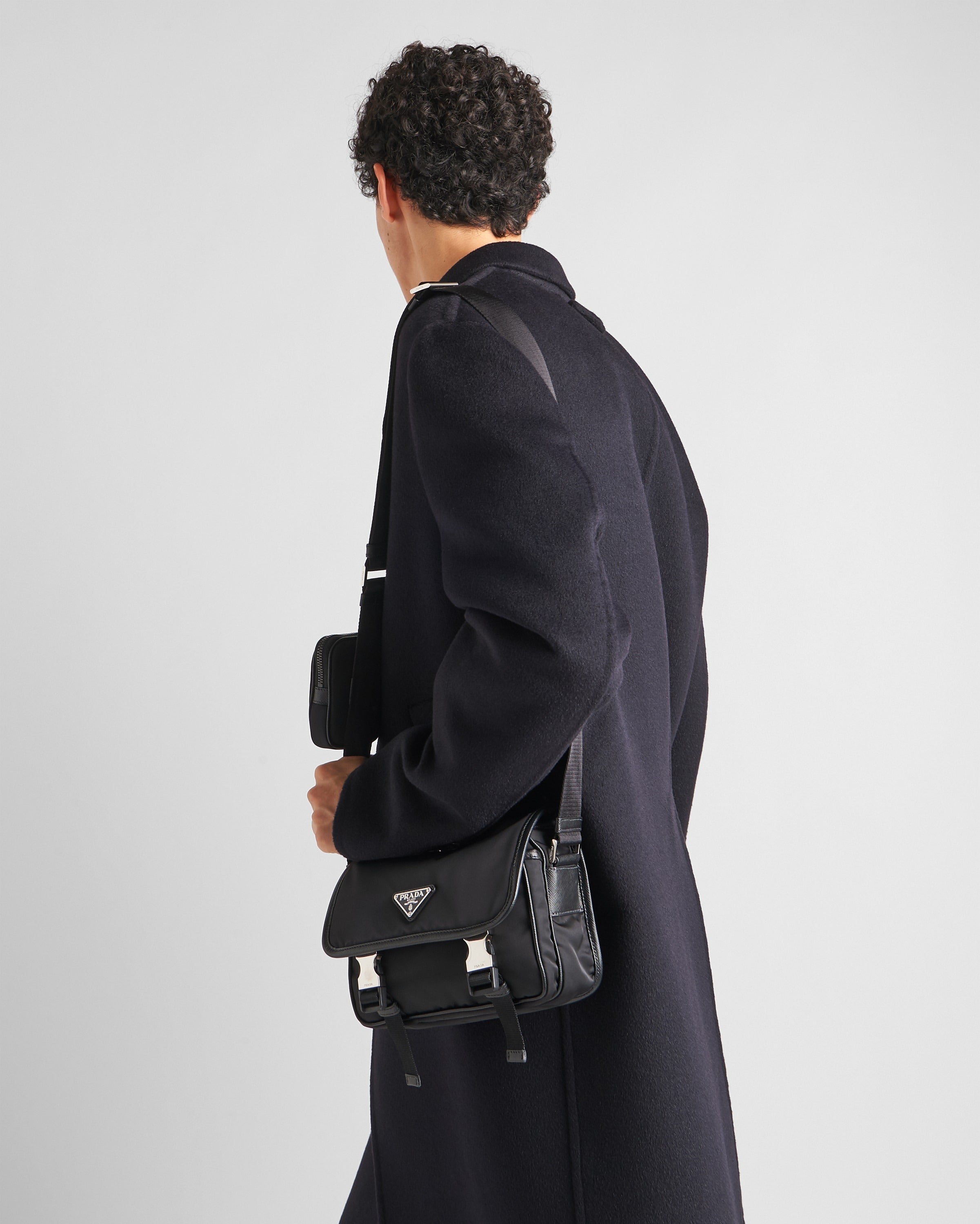 Re-Nylon and Saffiano leather shoulder bag Black