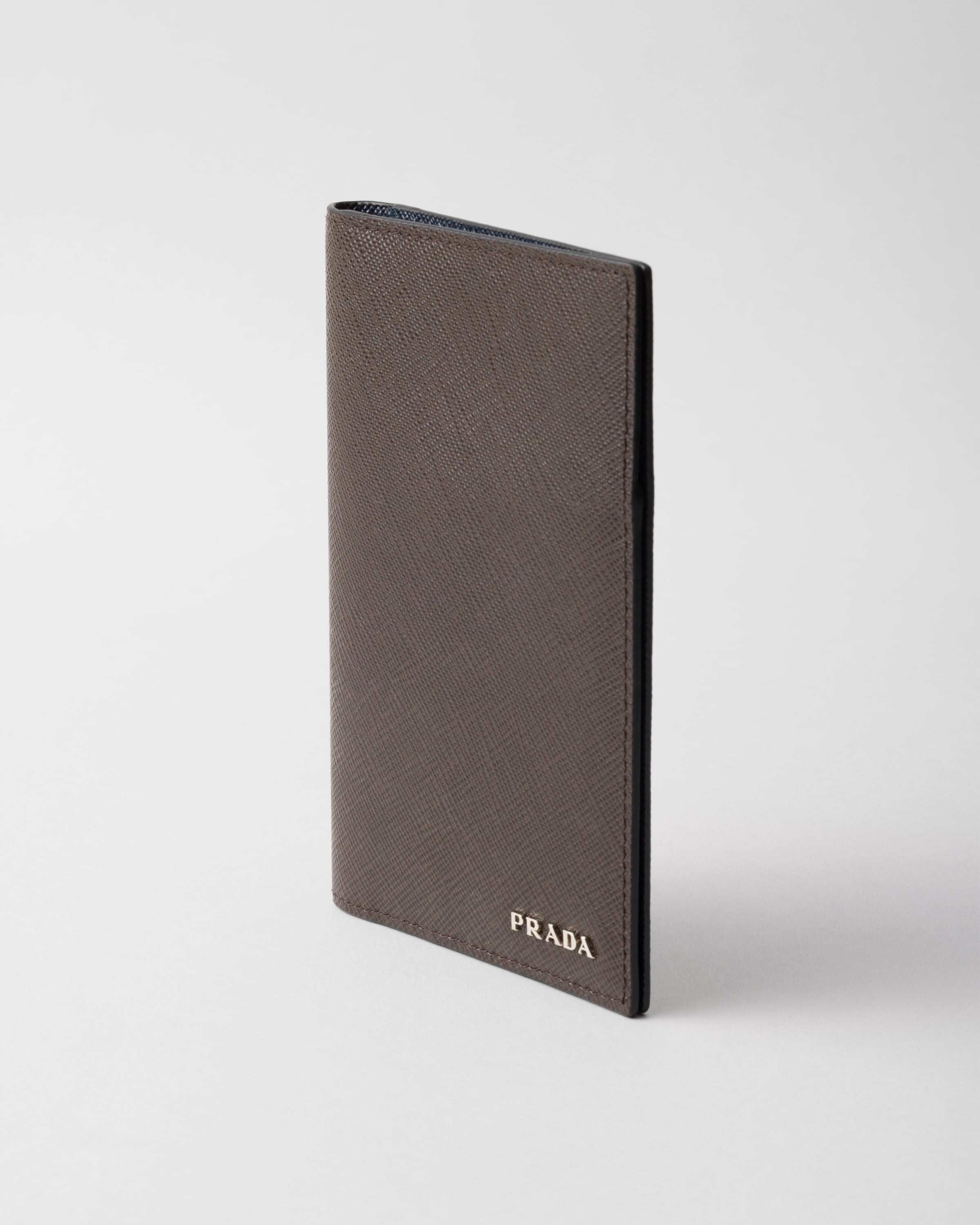 Saffiano leather passport holder Coffee/Baltic Blue