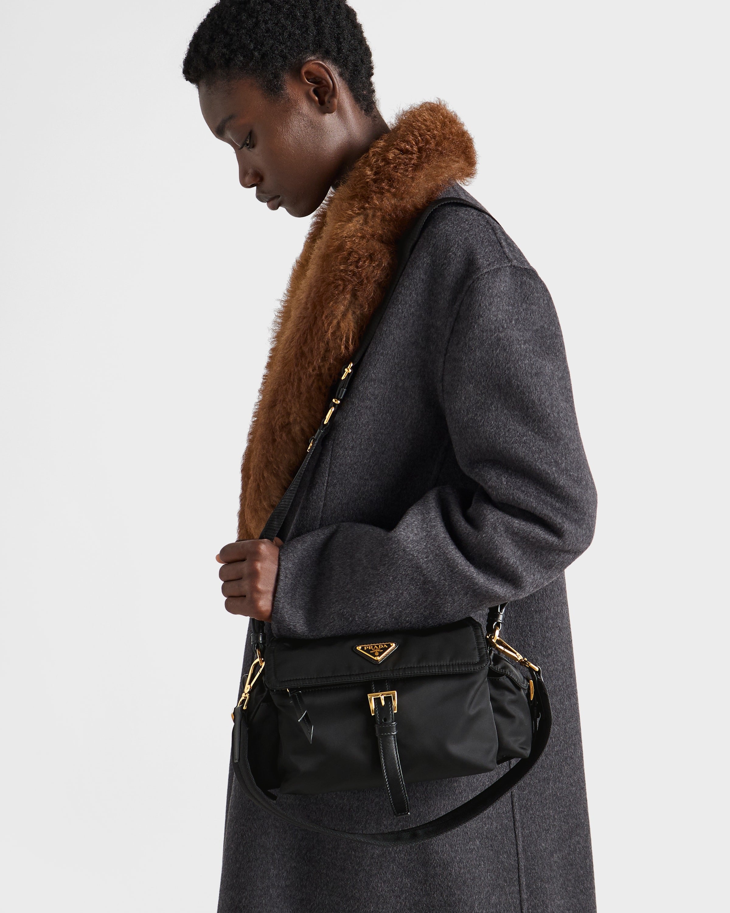 Prada Explore medium Re-Nylon shoulder bag with flap Black