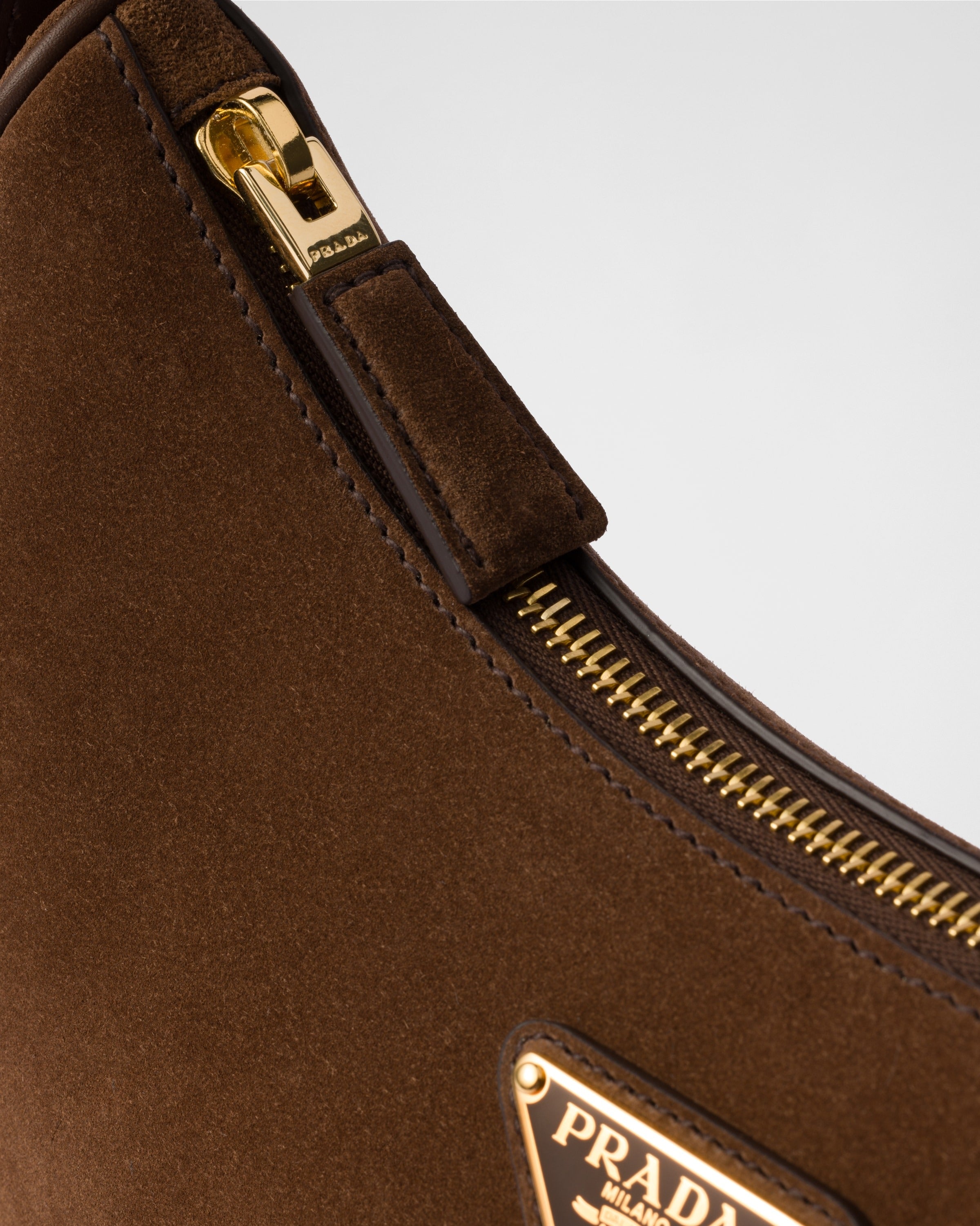 Prada Arqué suede shoulder bag Cocoa Brown
