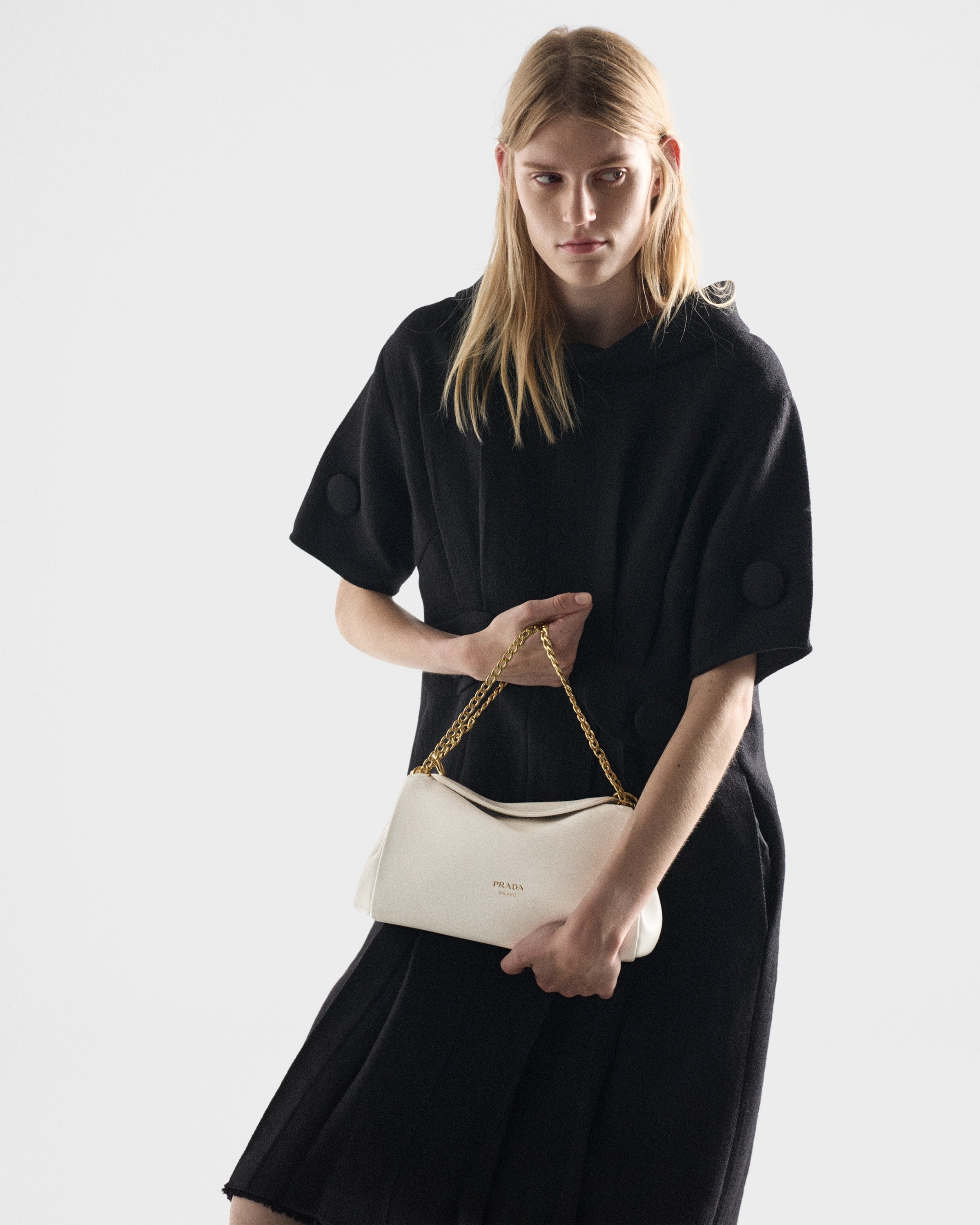 Small Prada Tumulte nappa leather bag White